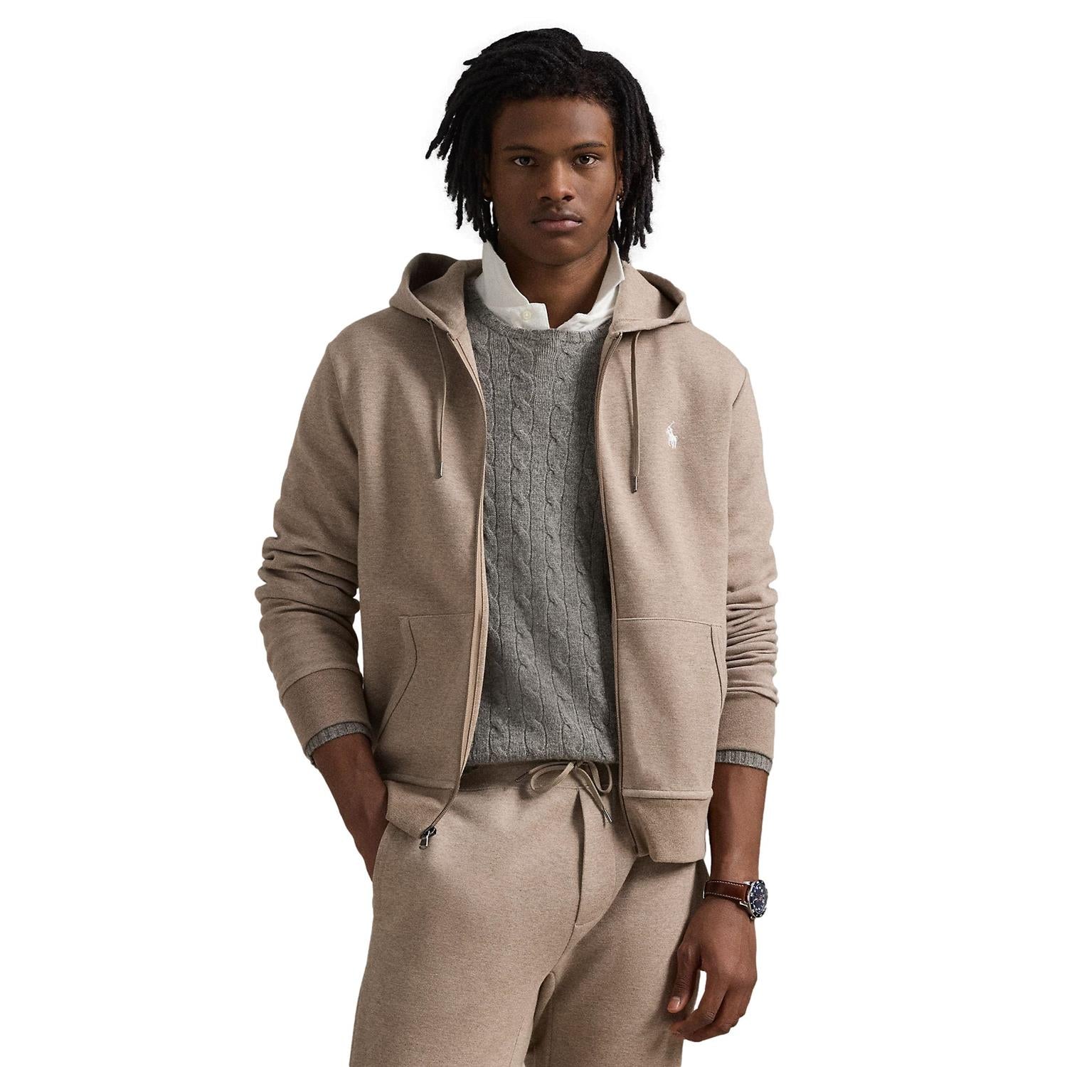 Polo Ralph Lauren Double-Knit Full Zip Hoodie Genser Mørk Beige - chrismoa.no