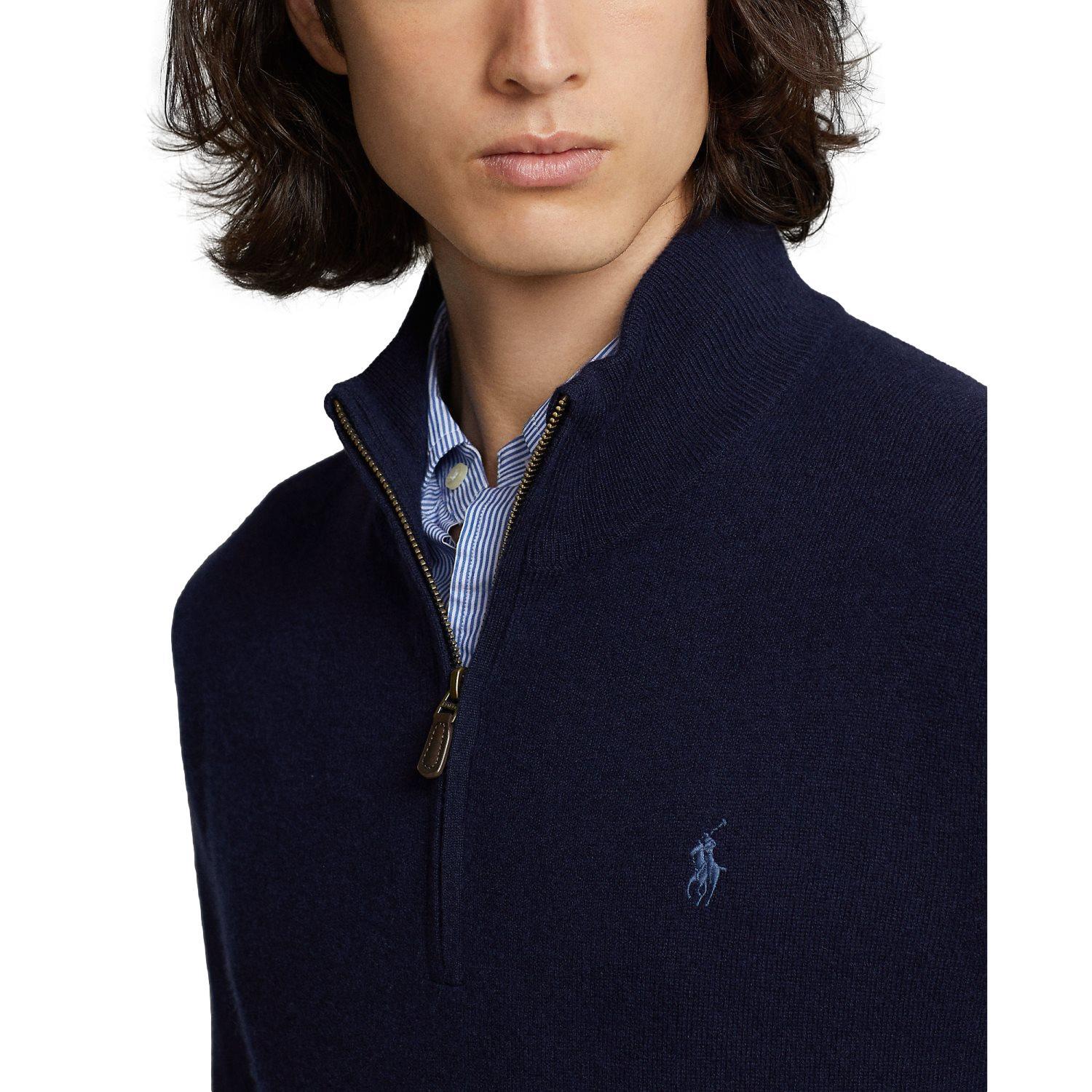 Polo Ralph Lauren Wool Quarter-Zip Sweater Genser Mørkeblå - chrismoa.no