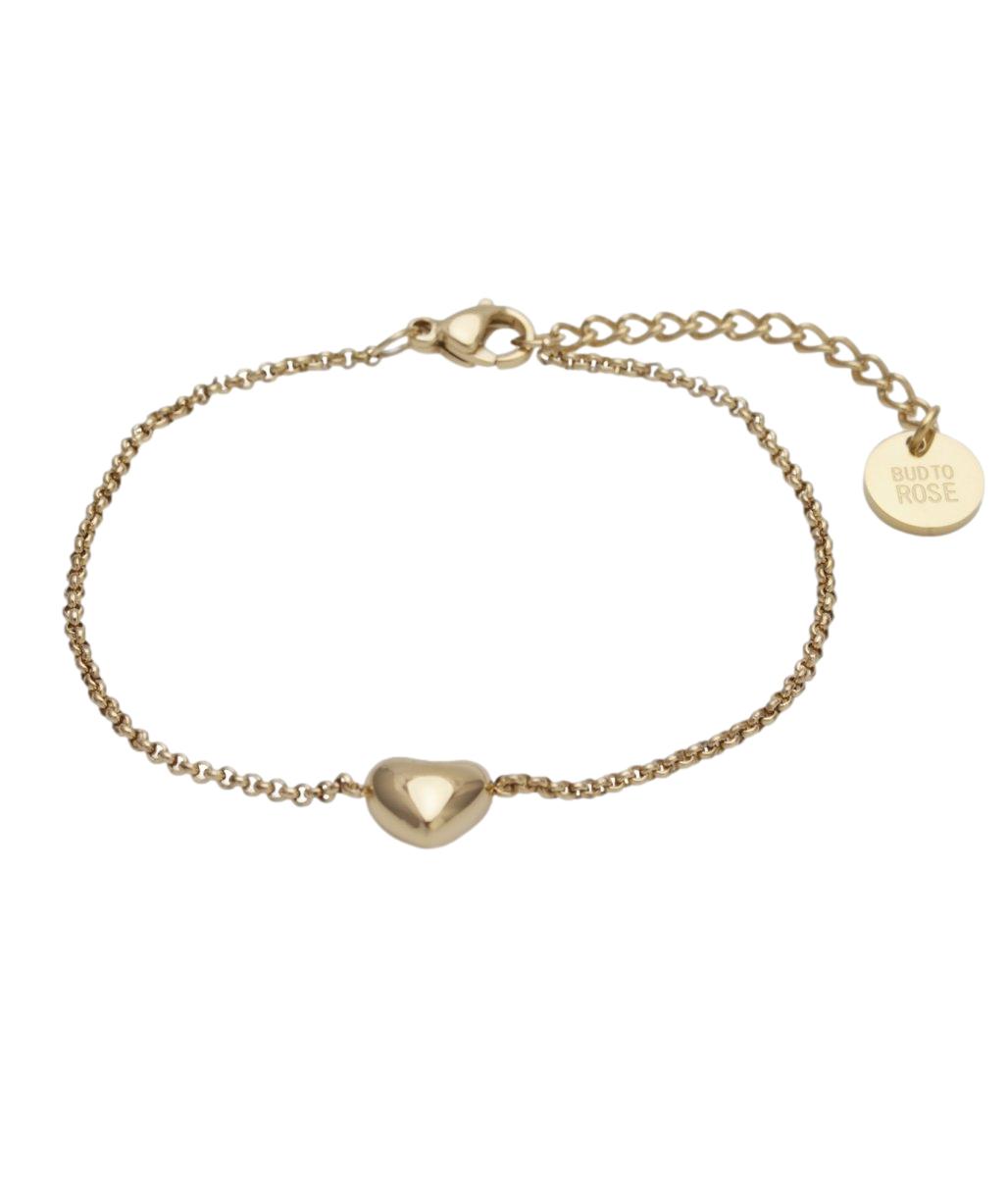 Bud to Rose Dawn Brace gull armbånd med gullfarge og elegant design, synlig med kjede og lås i bilde.