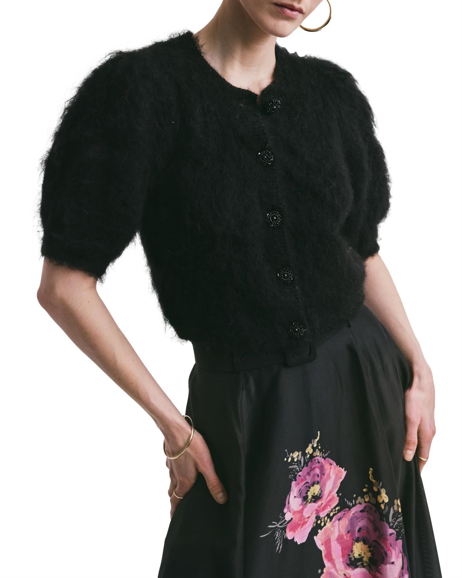 By TiMo Hairy Knit Puffed Jacket Genser Sort