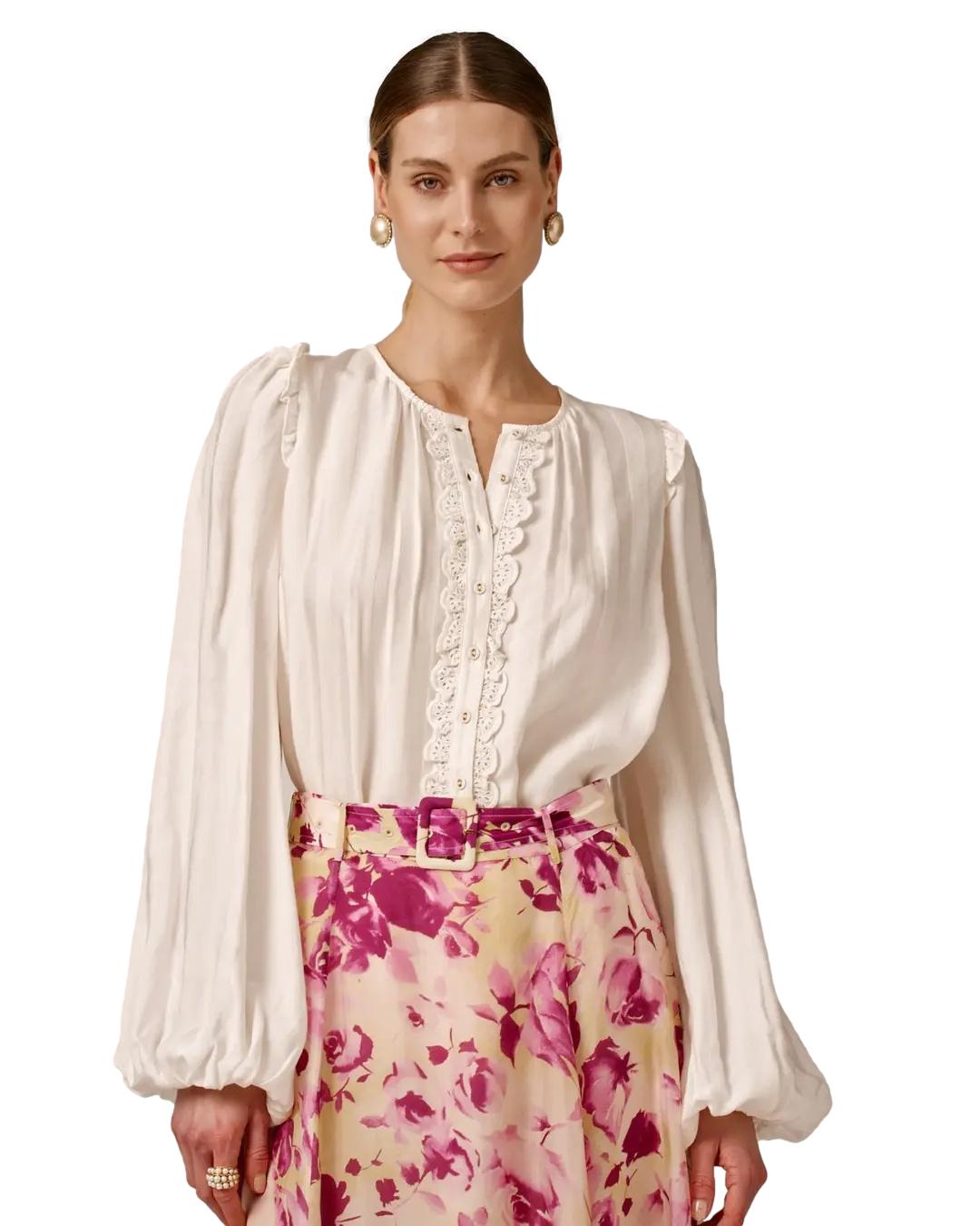 By TiMo Striped Puffed Blouse Bluse Hvit - chrismoa.no
