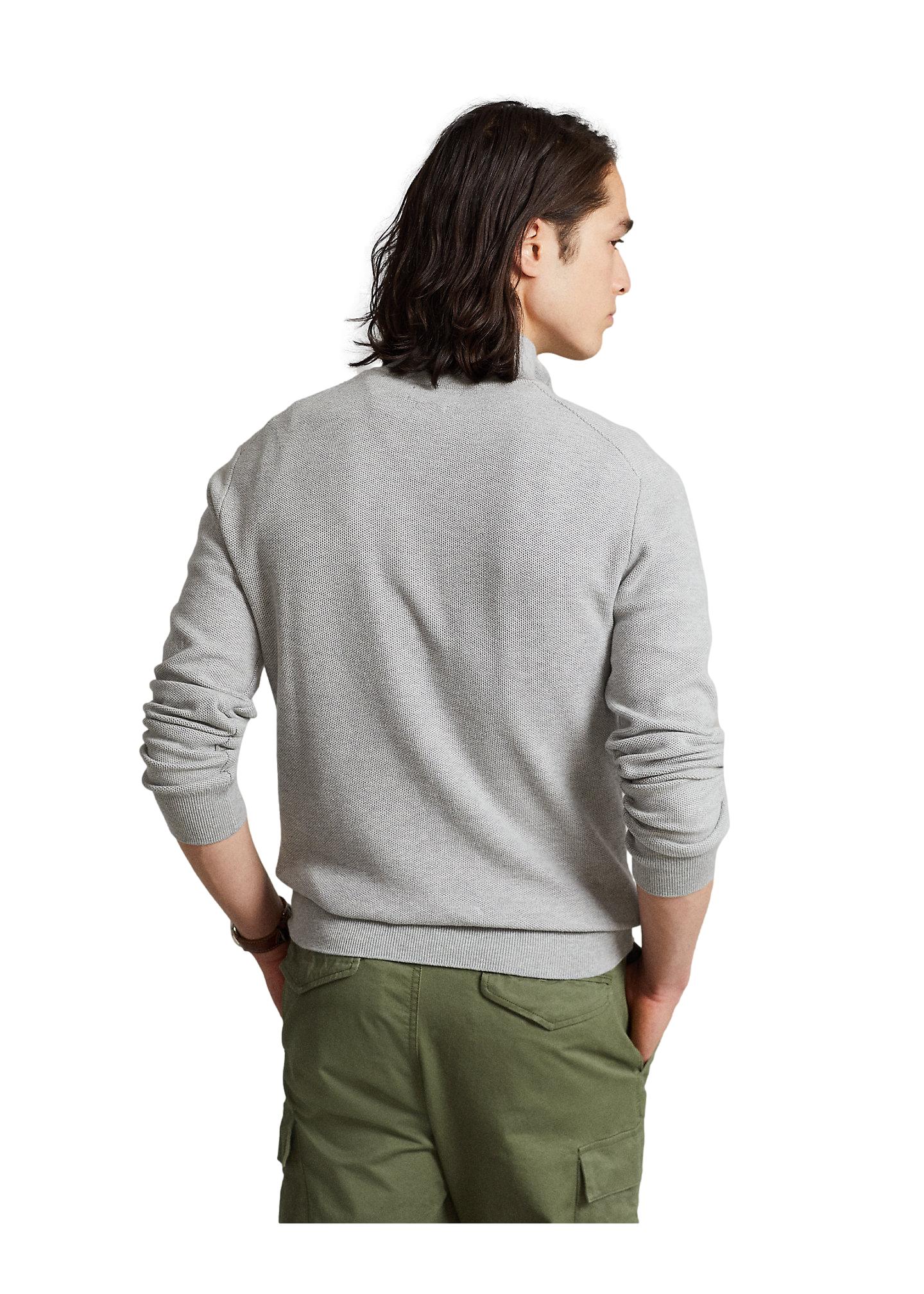 Polo Ralph Lauren Mesh-Knit Cotton Quarter-Zip Sweater Genser Lysegrå - chrismoa.no