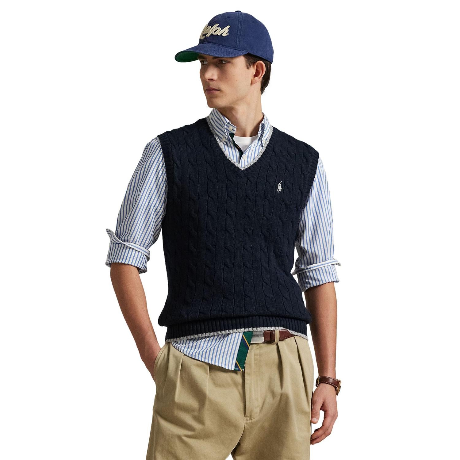 Polo Ralph Lauren CABLE-KNIT COTTON SWEATER VEST Vest Blå - chrismoa.no