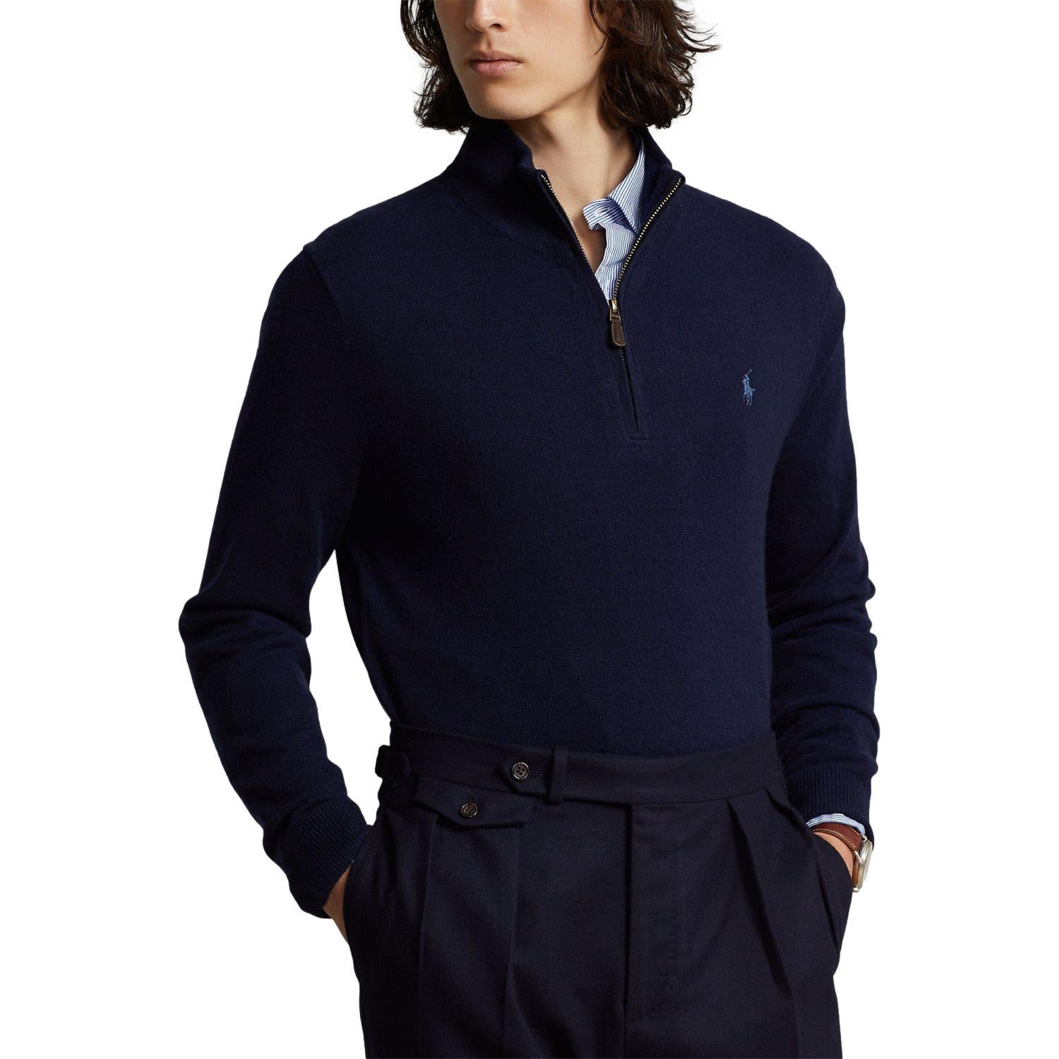Polo Ralph Lauren Wool Quarter-Zip Sweater Genser Mørkeblå - chrismoa.no