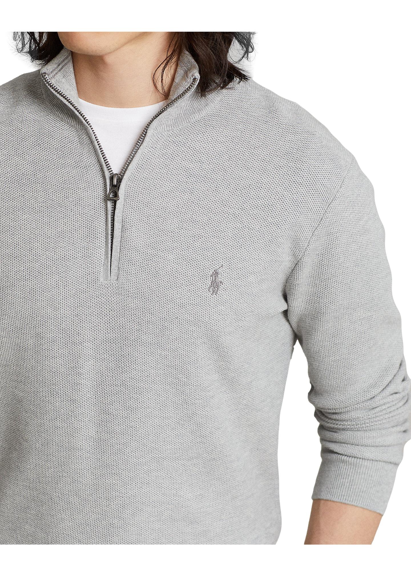 Polo Ralph Lauren Mesh-Knit Cotton Quarter-Zip Sweater Genser Lysegrå - chrismoa.no
