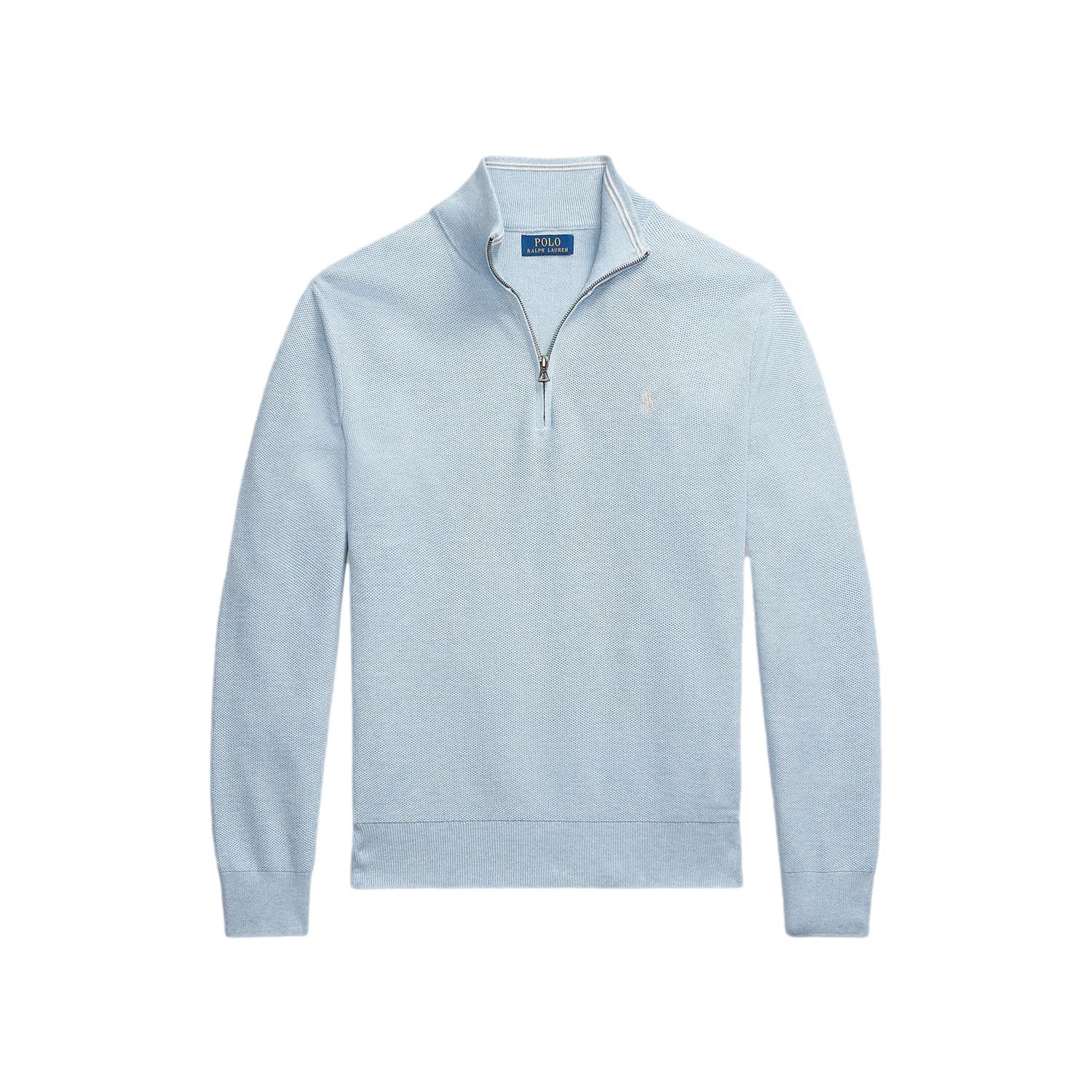 Polo Ralph Lauren Mesh-Knit Cotton Quarter-Zip Sweater Genser Lyseblå - chrismoa.no