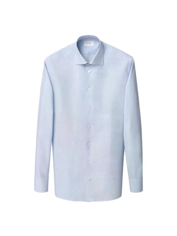 Eton Check twill shirt Skjorte Lyseblå