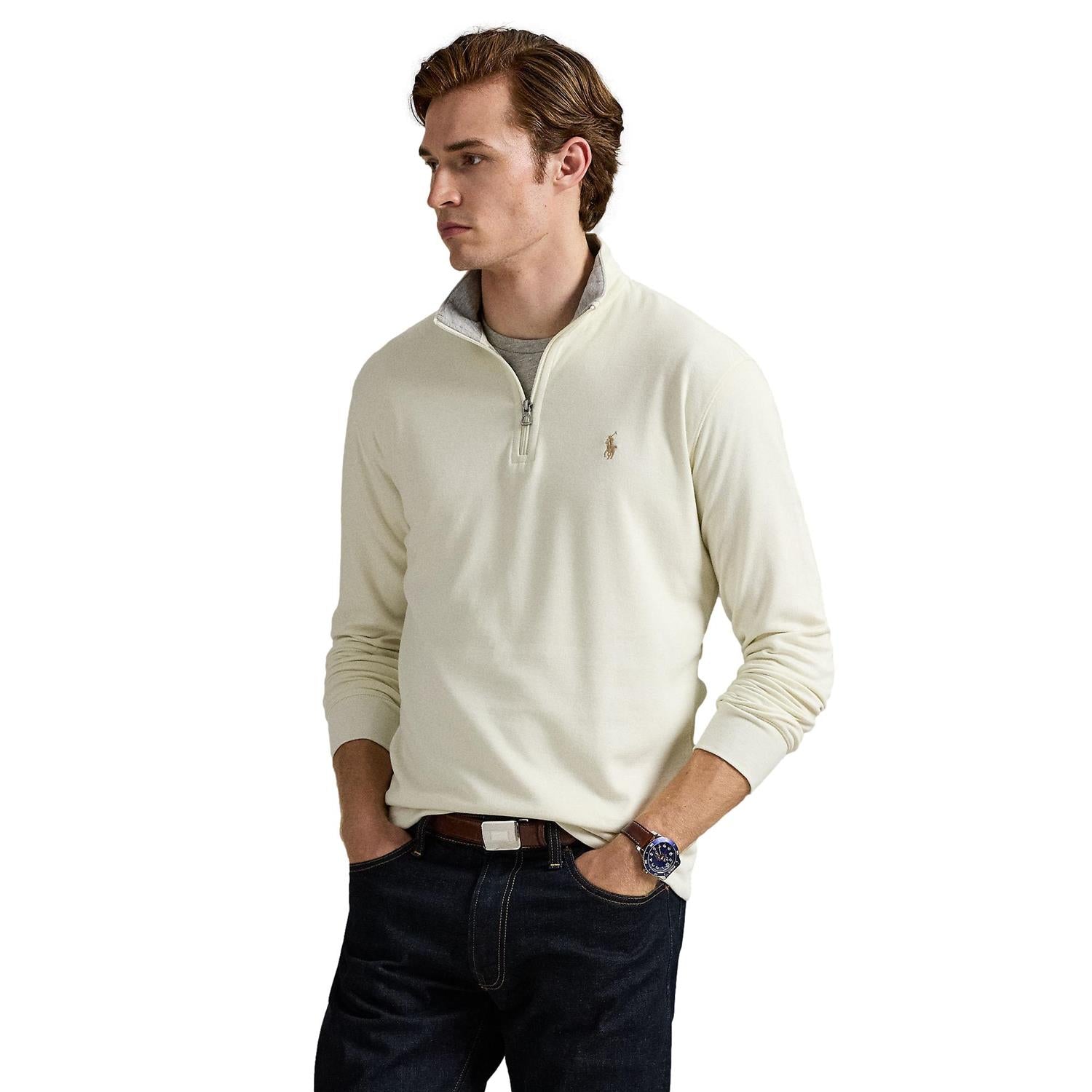 Polo Ralph Lauren Luxury Jersey Quarter-Zip Pullover Genser Off-White