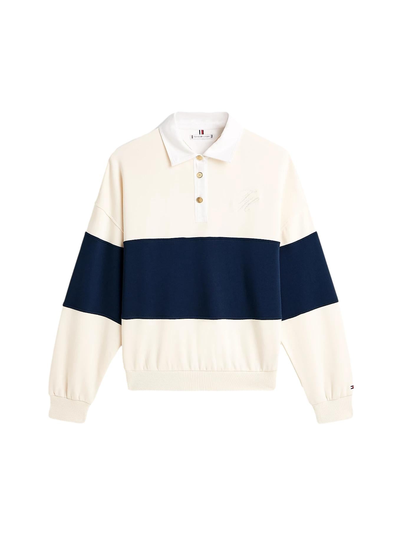 Tommy Hilfiger Gold-Tone Button Relaxed Rugby Sweatshirt Genser Lys-Beige