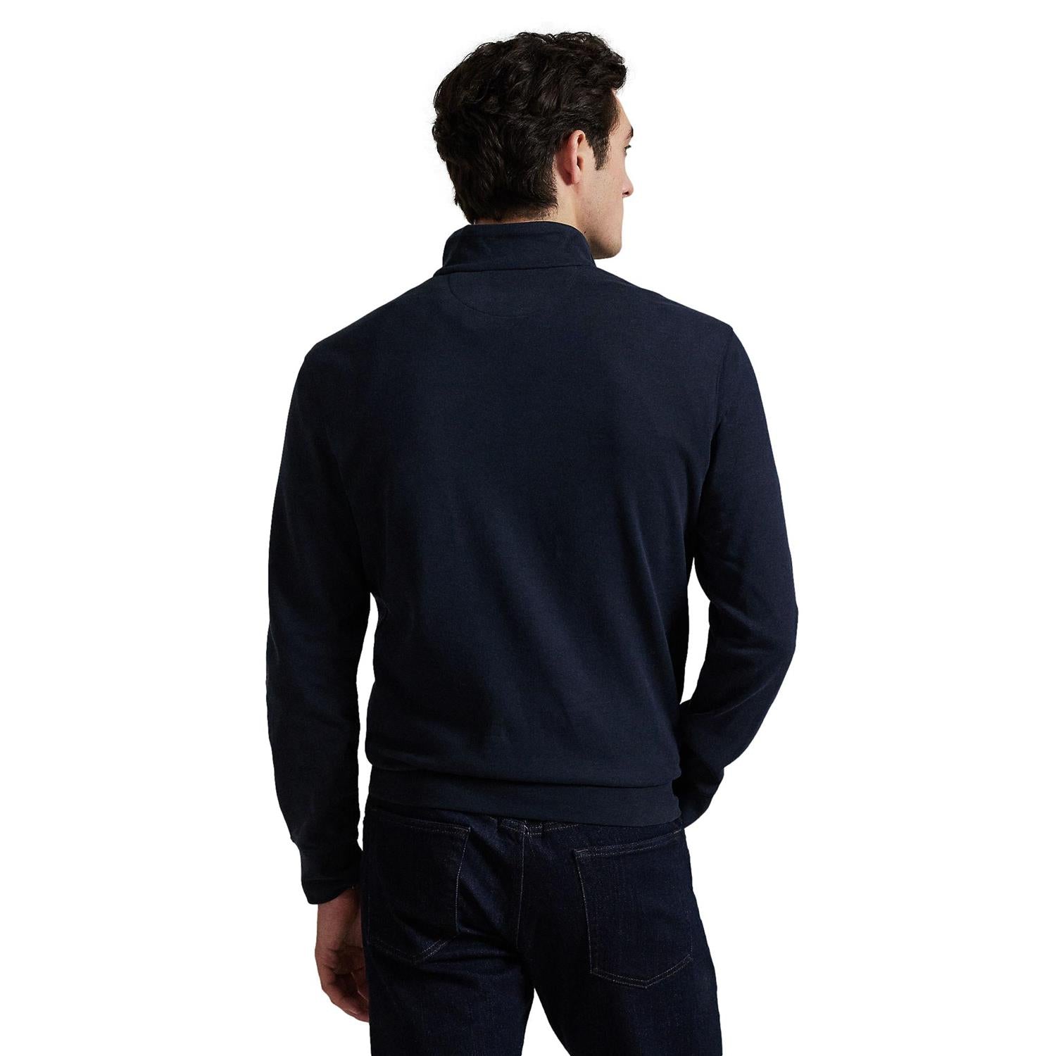 Marine blå Polo Ralph Lauren luksuriøs jersey quarter-zip genser med rund hals og mykt stoff.