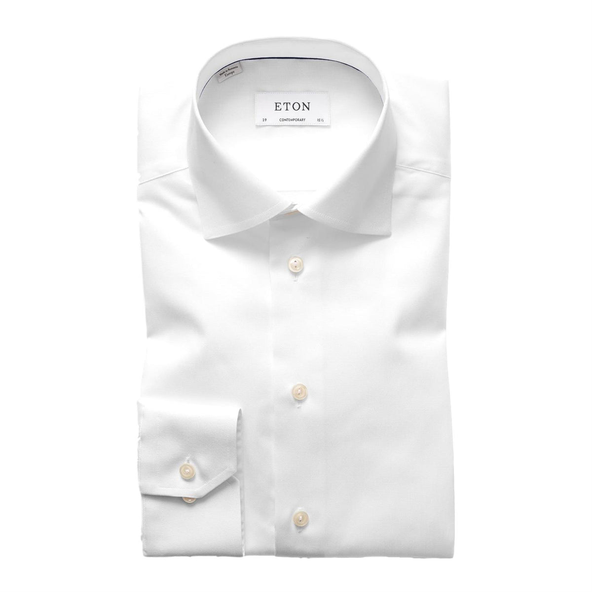 Eton hvit skjorte i solid twill med moderne passform og klassisk krage, fremstilt av høykvalitets bomullstoff.