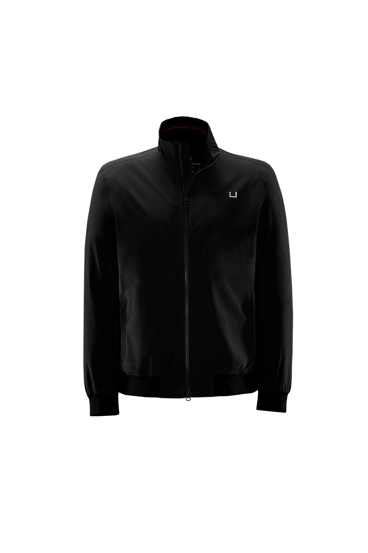 Sort UBR Bullet™ Delta Bomber-jakke med glidelås og ribbestrikkede mansjetter, vist på modell foran en nøytral bakgrunn.