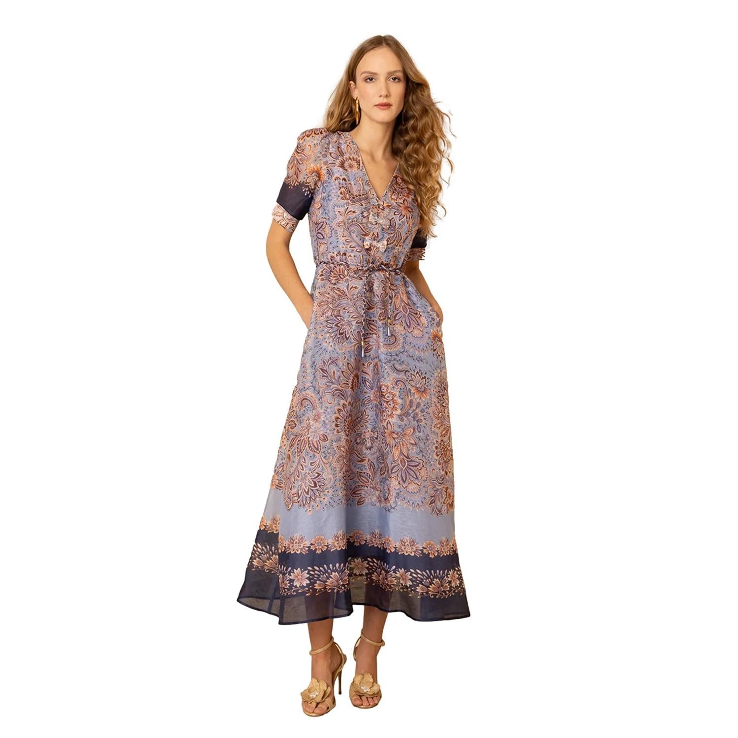 Hale Bob Aubrie Silk/Linen Long Dress Kjole Blå - chrismoa.no