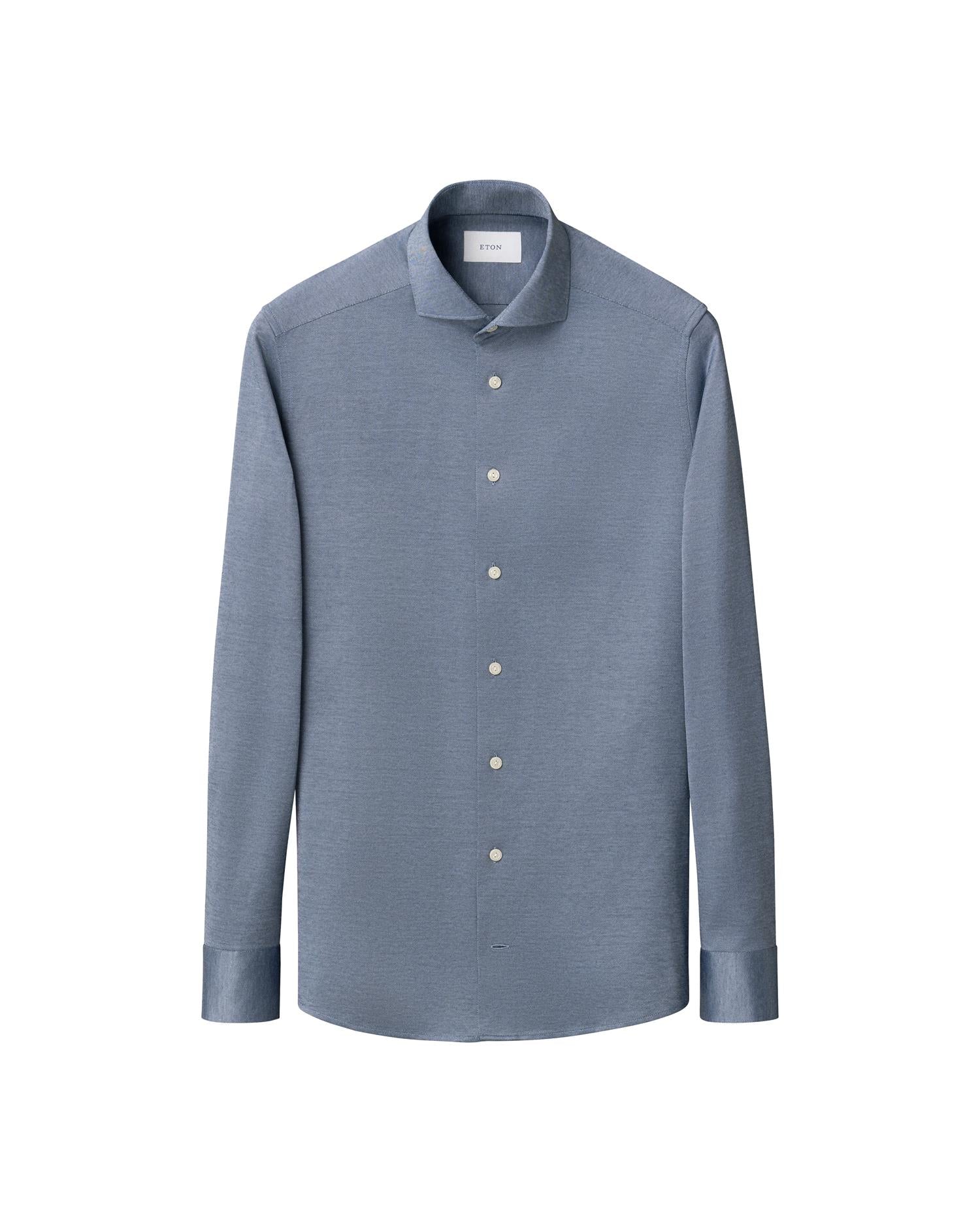Eton Eton slimfit Filo di Scozia Knit Shirt Skjorte Blå - chrismoa.no