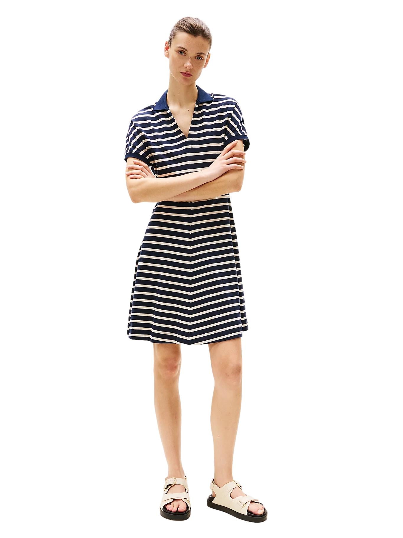 Tommy Hilfiger Lyocell Open-NK F&F Polo Dress Kjole Striper - chrismoa.no
