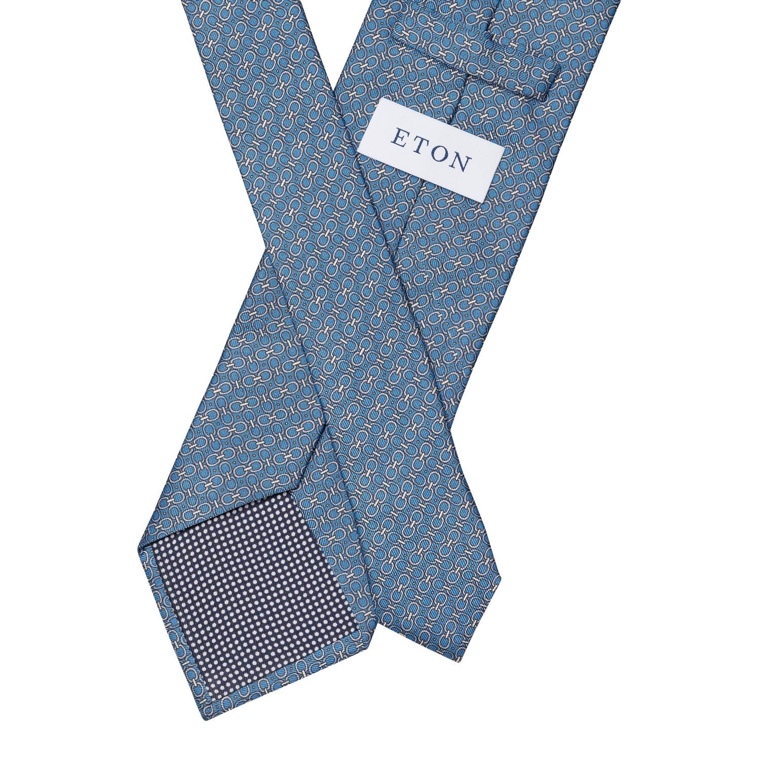 Eton Mid Blue Geometric Print Silk Tie Slips Blå - chrismoa.no
