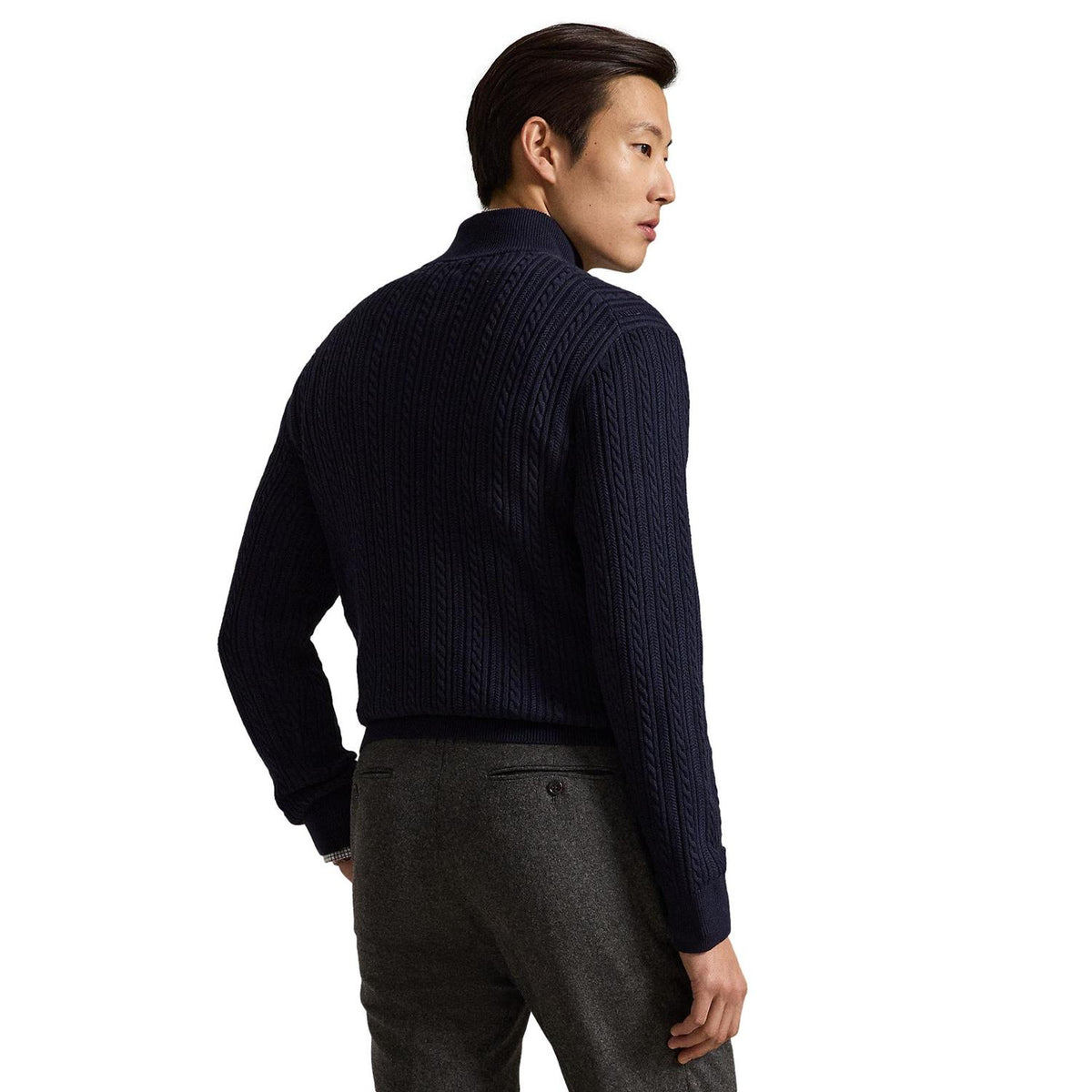 Polo Ralph Lauren Cable knit cotton mocknec sweater Genser Marine