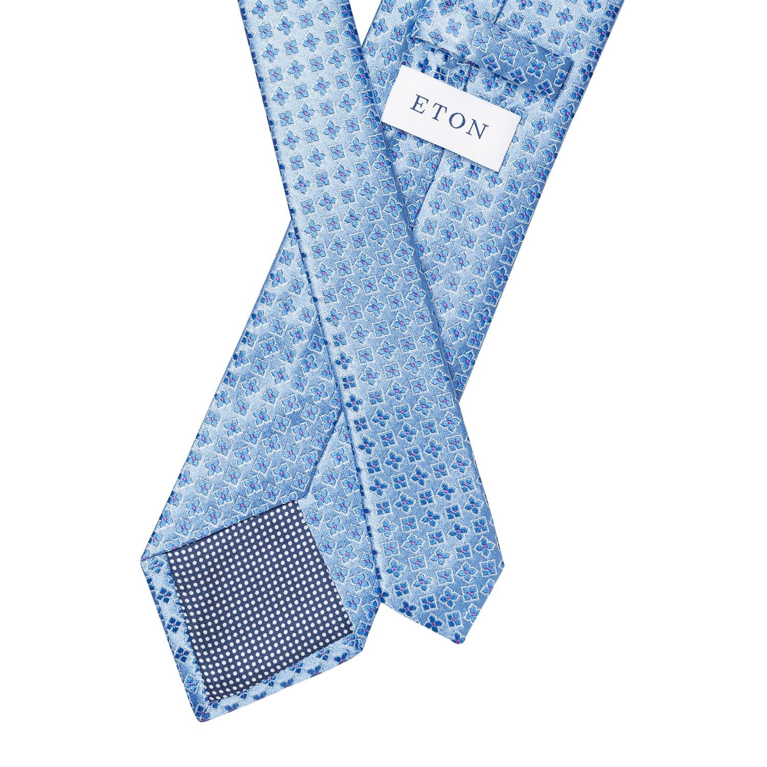 Eton Mid Blue Geometric Print Silk Tie Slips Blå - chrismoa.no