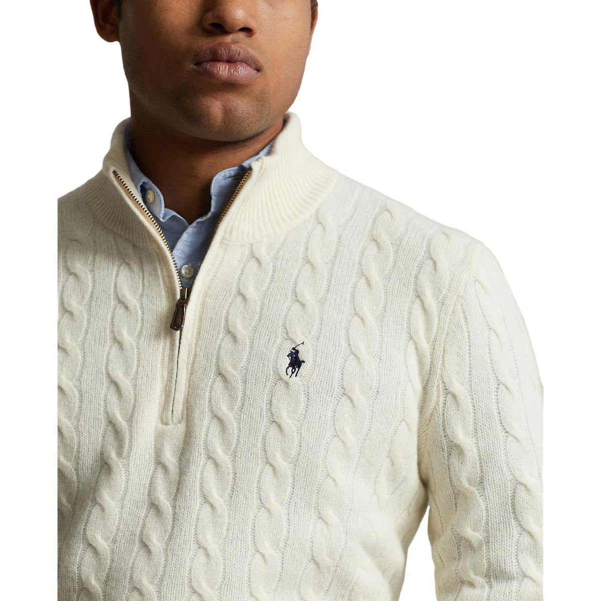 Polo Ralph Lauren Cable knit wool cashmere sweater Genser Off-White