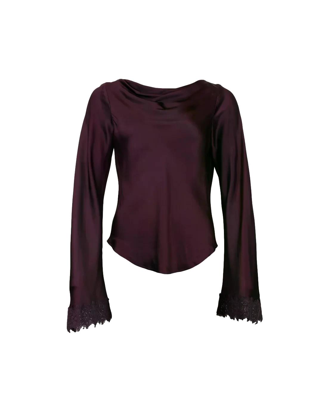 By TiMo Satin Drape Top Bluse Burgunder