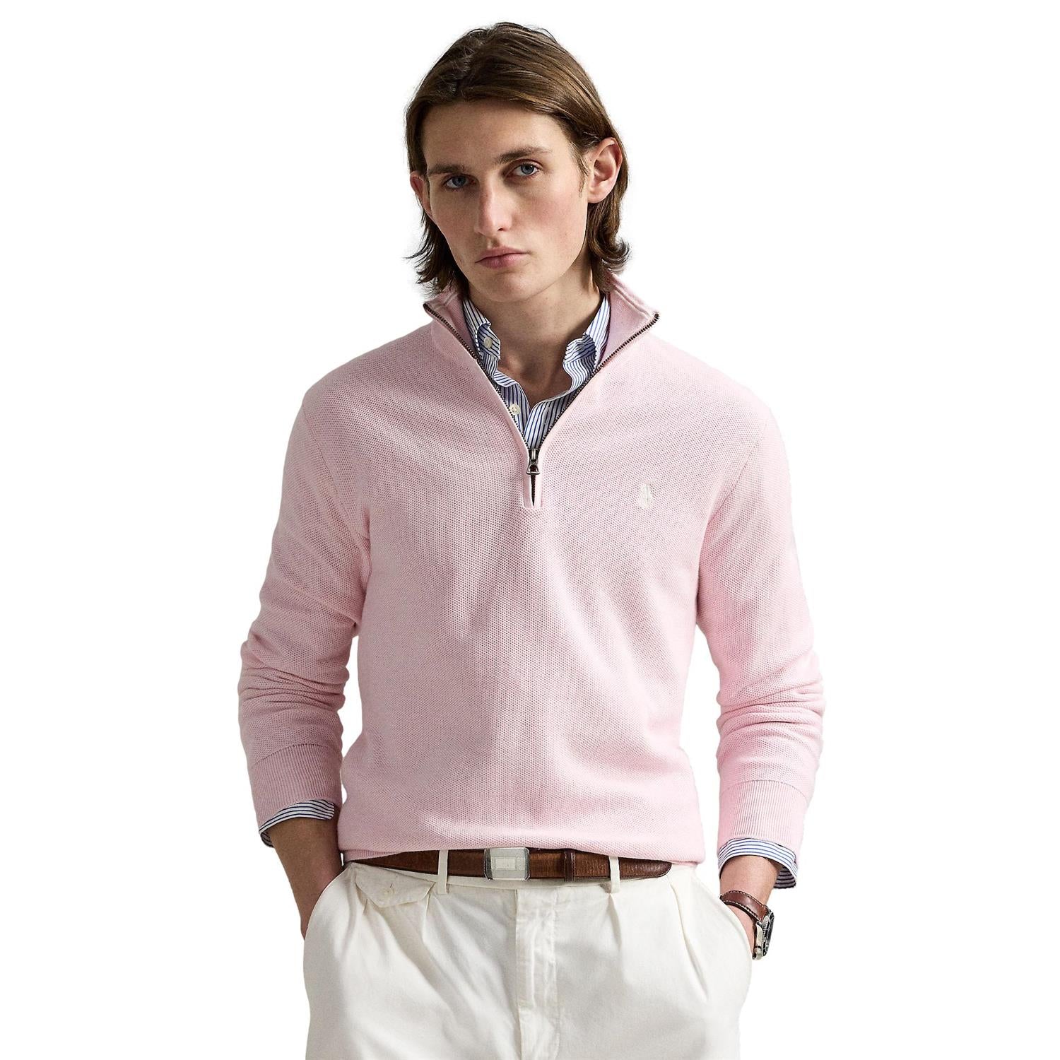 Polo Ralph Lauren MESH-KNIT COTTON QUARTER-ZIP SWEATER Genser Rosa - chrismoa.no
