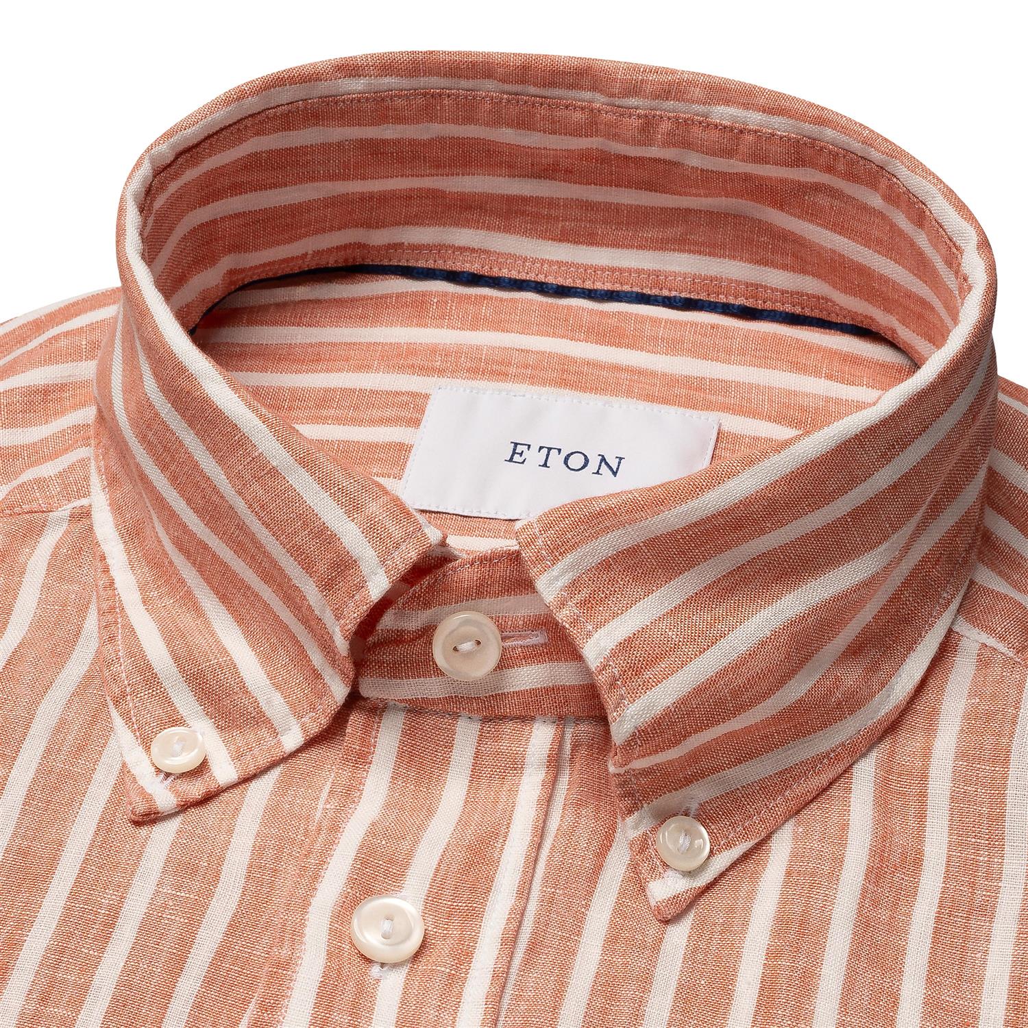 Eton Orange Striped Linen Shirt Skjorte Striper - chrismoa.no