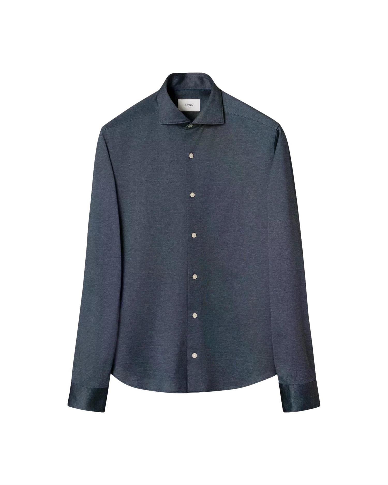 Eton Filo Di Scozia Knit Slim Skjorte Marine