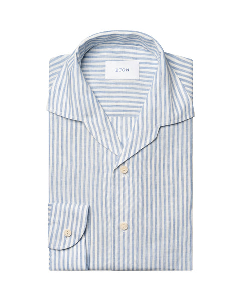 Eton Striped Linen Shirt Skjorte Blå Striper - chrismoa.no