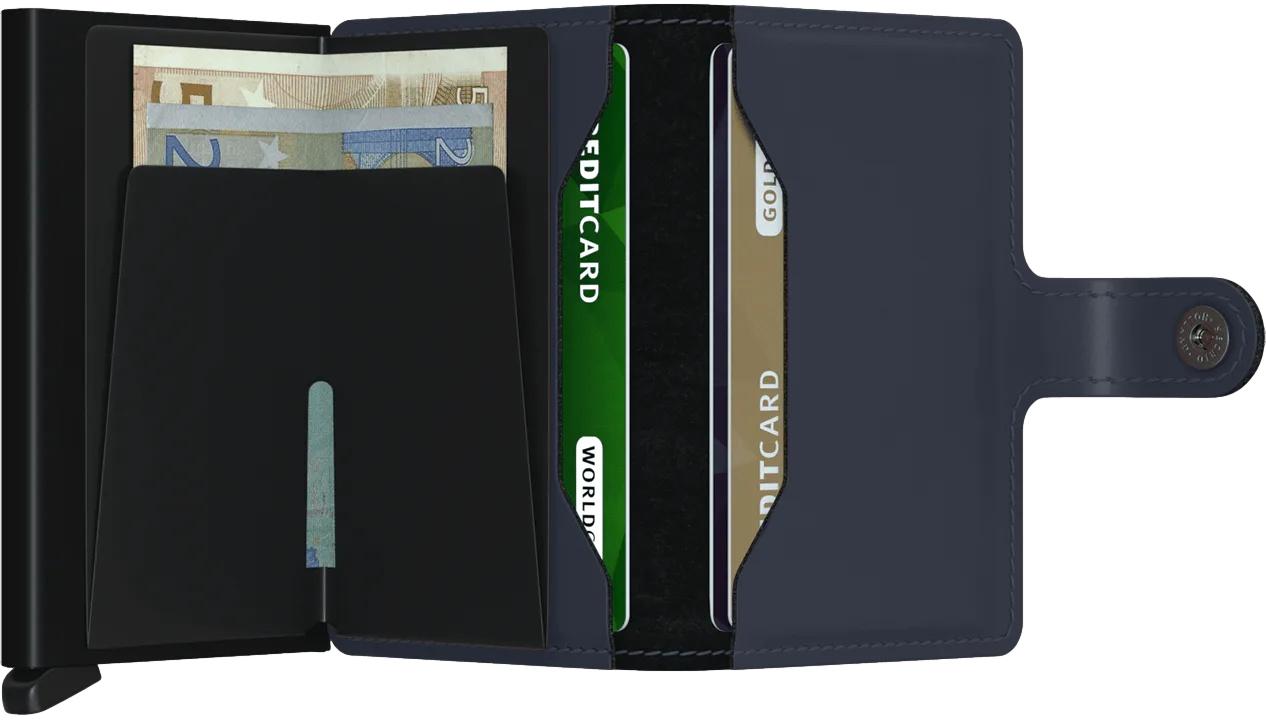 Secrid Miniwallet Marine lommebok i kompakt design med kortlommer og glidelås, laget av kvalitetsmateriale.