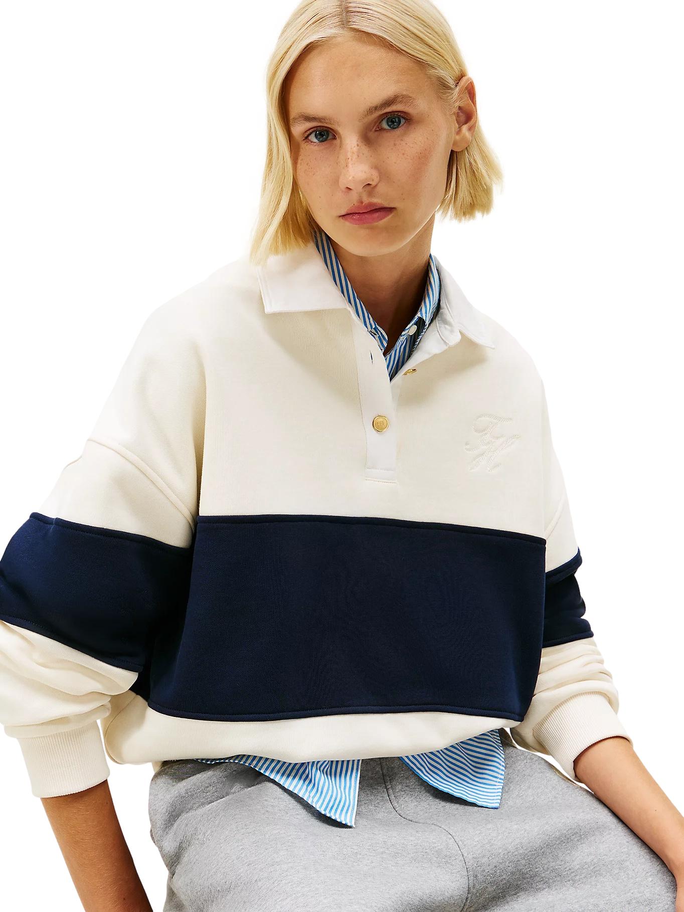 Tommy Hilfiger Gold-Tone Button Relaxed Rugby Sweatshirt Genser Lys-Beige