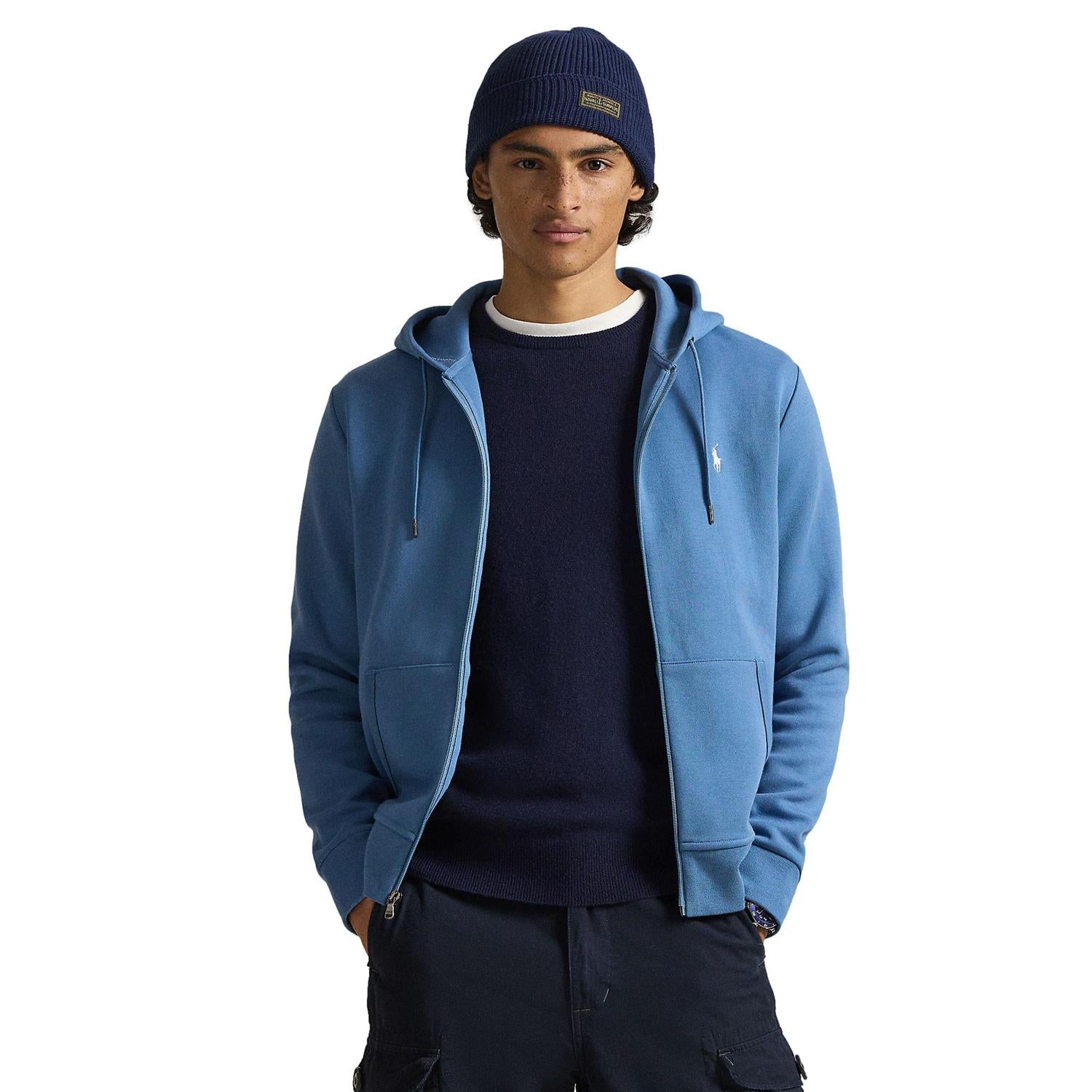 Polo Ralph Lauren Double-Knit Full-Zip Hoodie Genser Lyseblå - chrismoa.no
