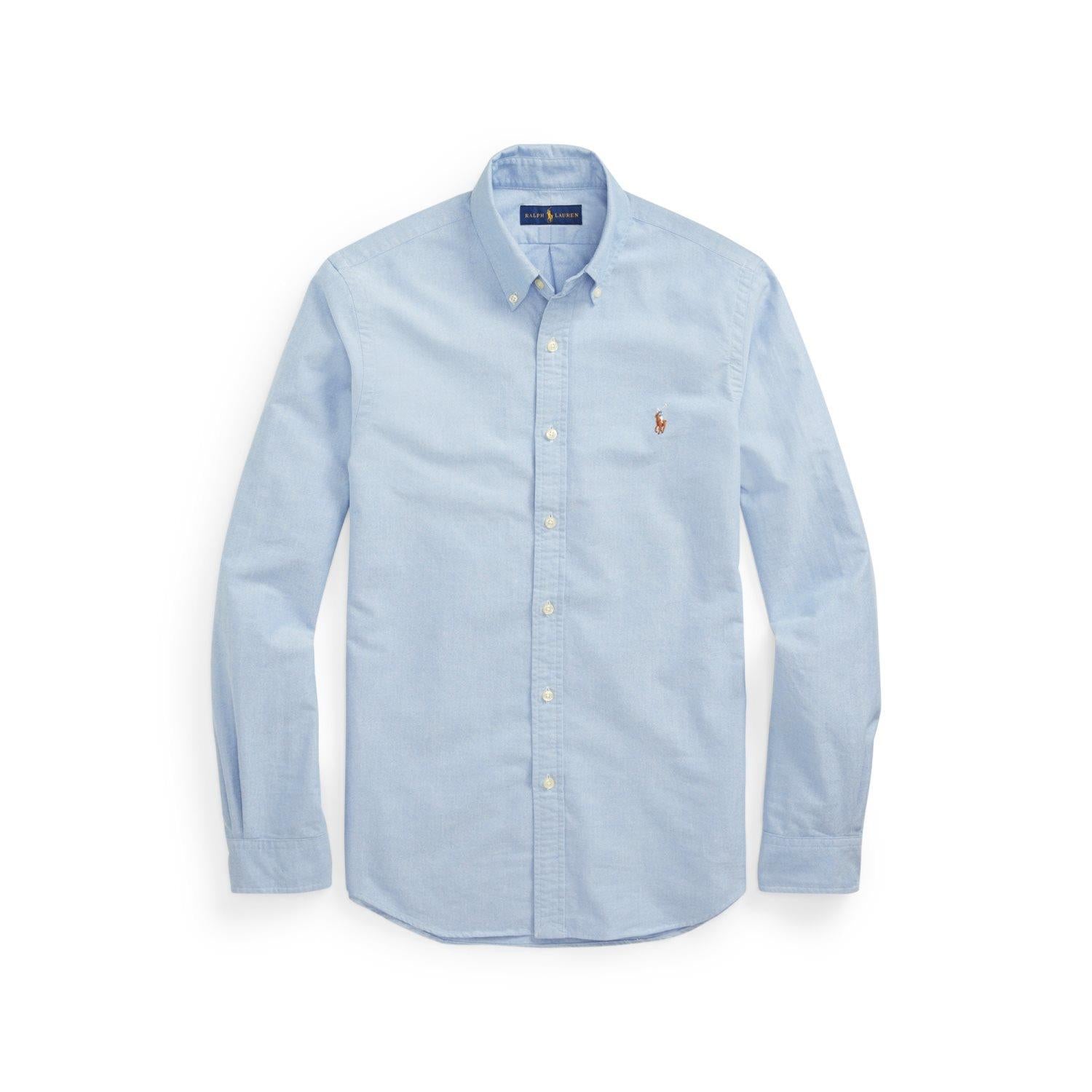 Lyseblå Polo Ralph Lauren Oxford slim fit skjorte med klassisk krage og knappestolpe, egnet for formelle anledninger.