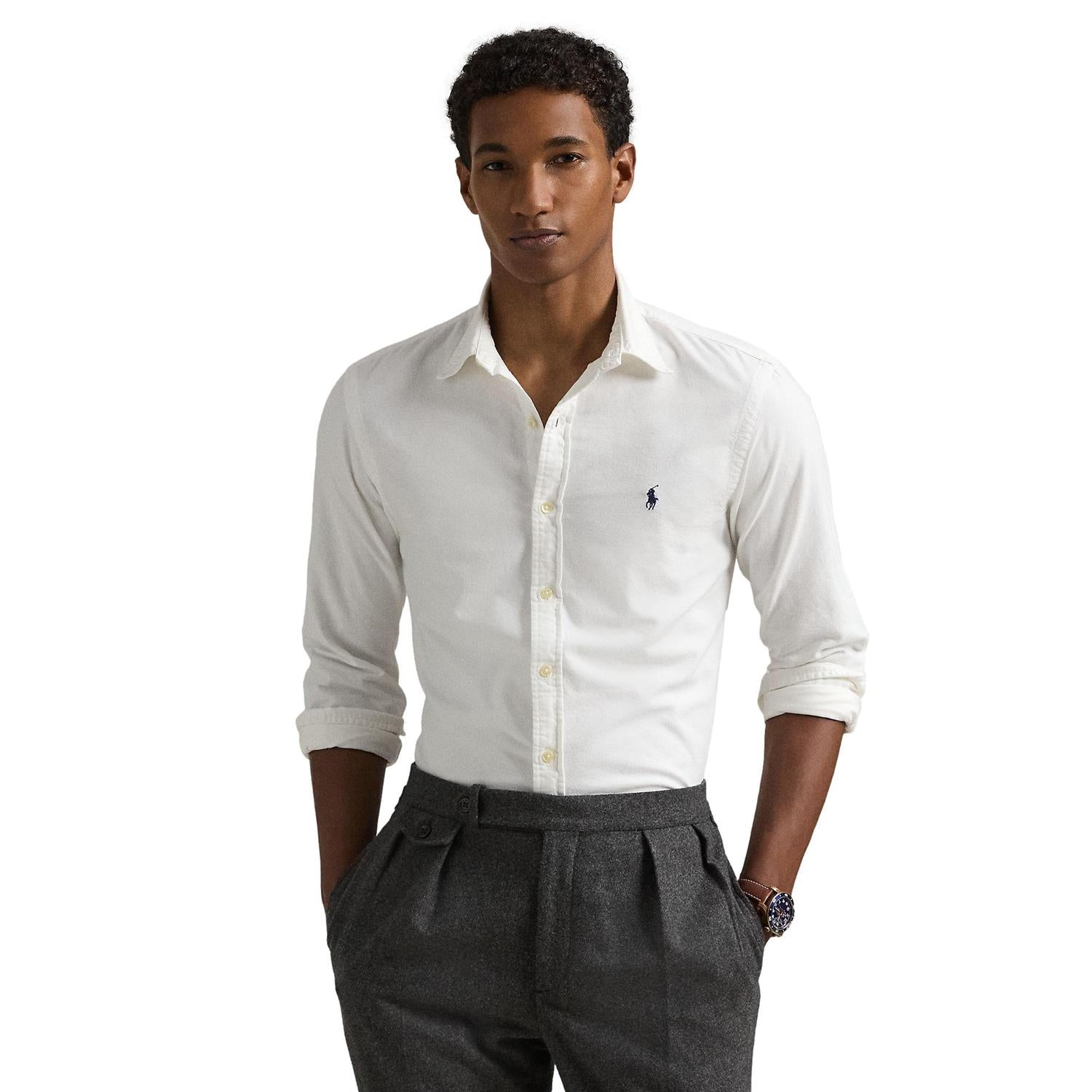 Polo Ralph Lauren Slim fit Garment-Dyed Oxford Shirt Skjorte Hvit - chrismoa.no
