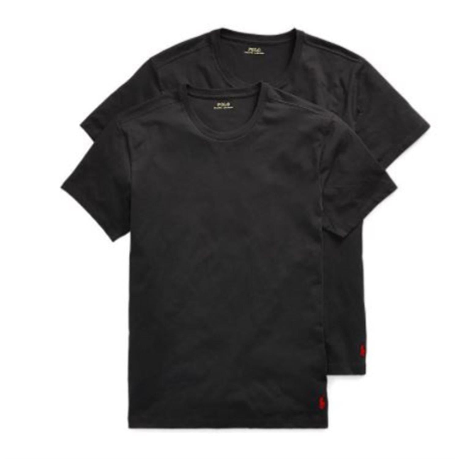 To stk. Polo Ralph Lauren klassiske crew undershirt T-skjorter i svart, bomullsmateriale, glatt og komfortabel passform