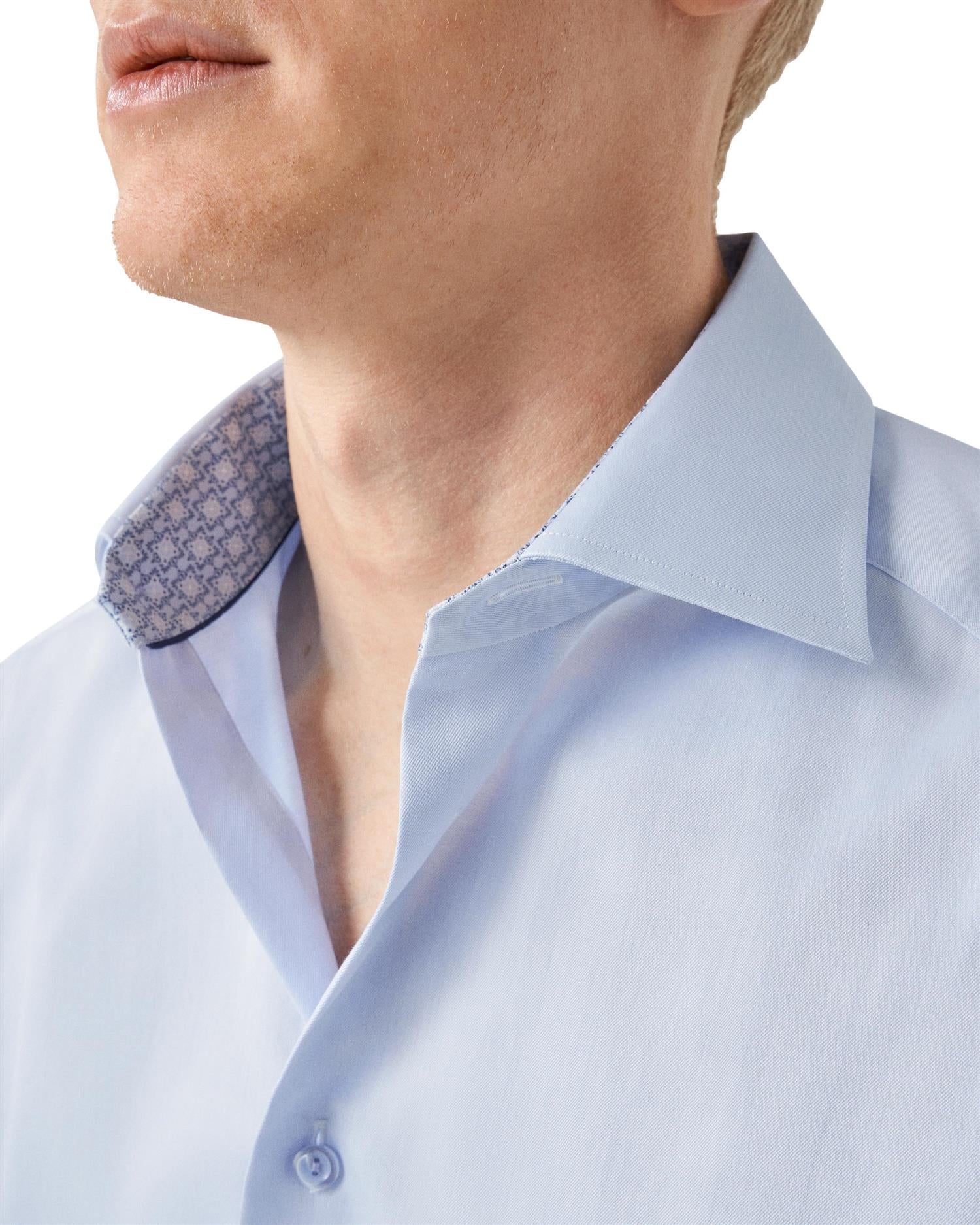 Eton Light Blue Geometric Print Effect Signature Twill Shirt Skjorte Lyseblå - chrismoa.no