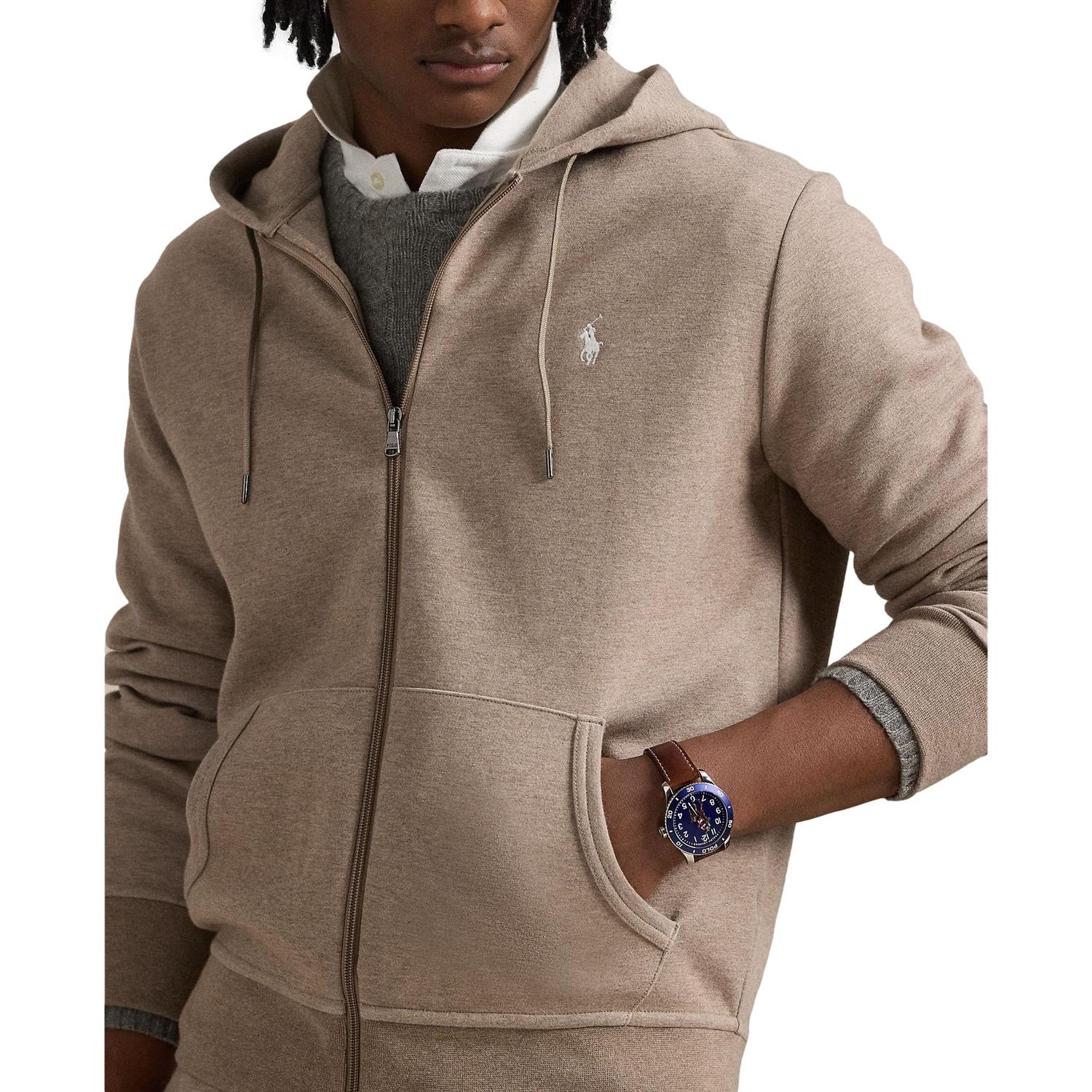 Polo Ralph Lauren Double-Knit Full Zip Hoodie Genser Mørk Beige - chrismoa.no