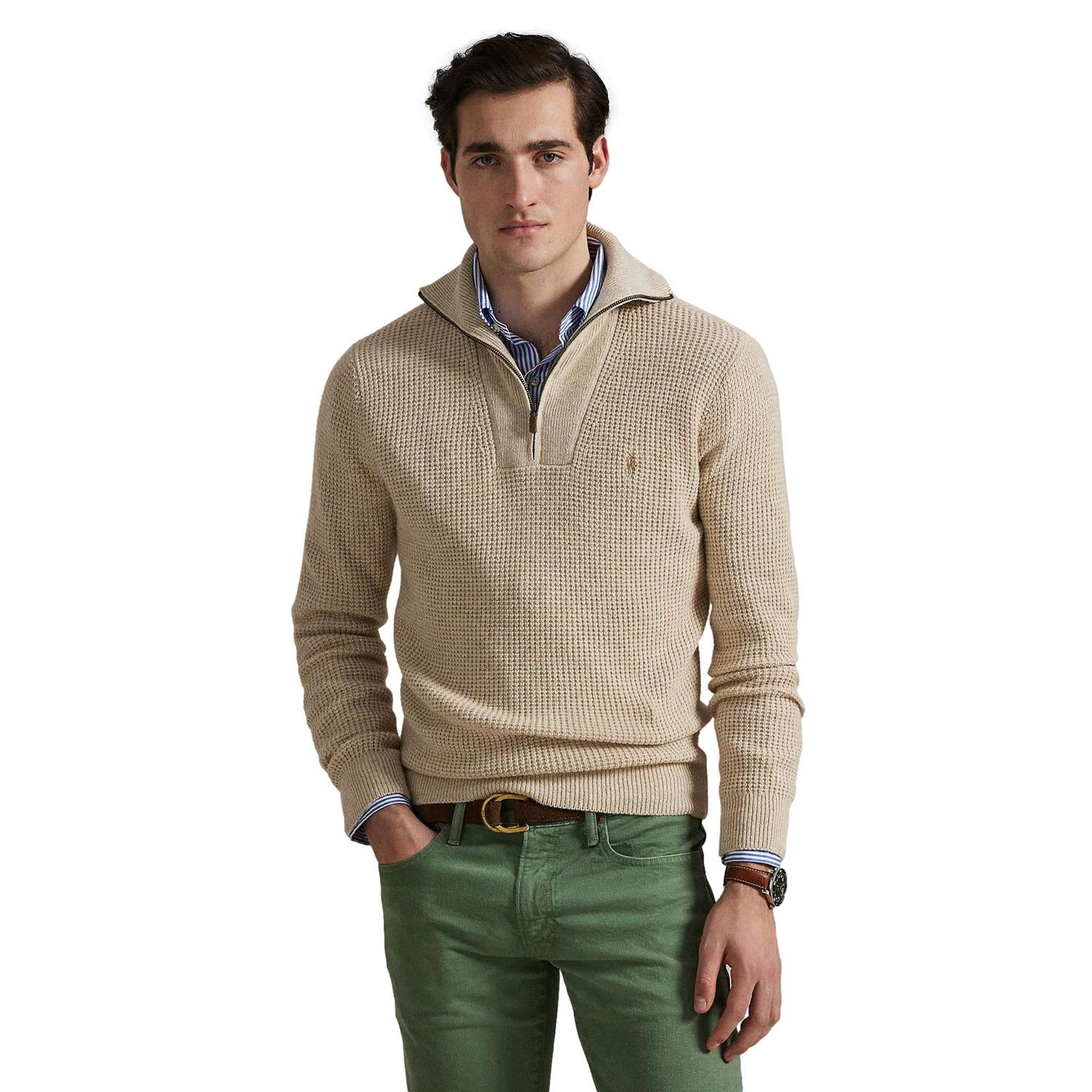 Polo Ralph Lauren WAFFLE WOOL-COTTON QUARTER-ZIP SWEATER Genser Beige - chrismoa.no