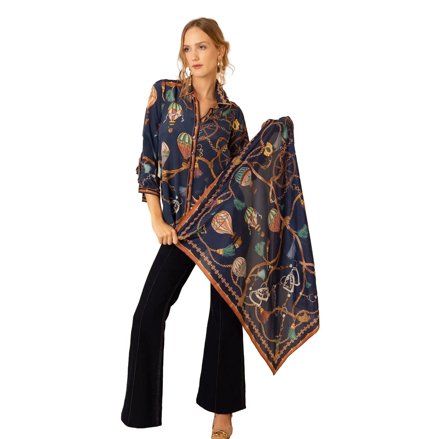 Hale Bob Leilany Silk Scarf Skjerf Marine - chrismoa.no