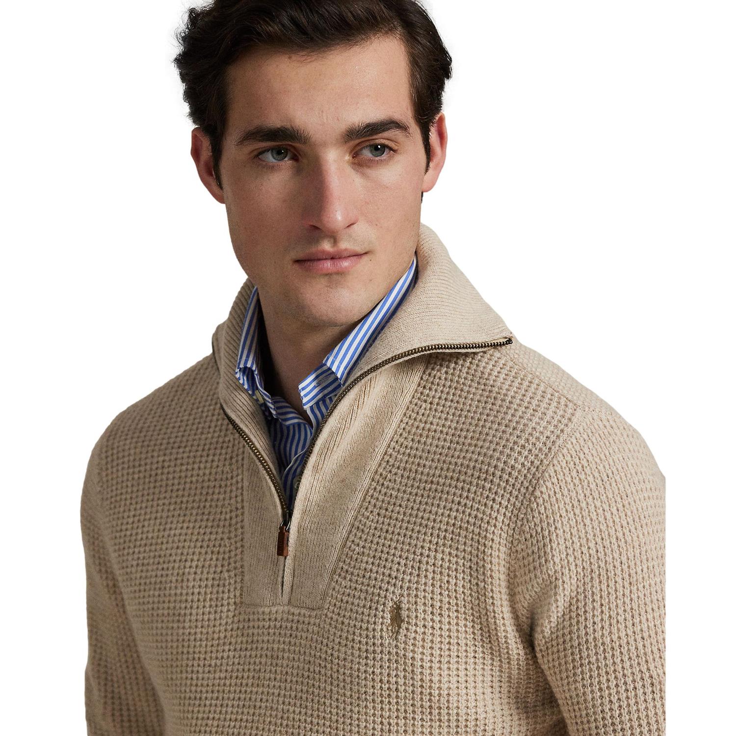 Polo Ralph Lauren WAFFLE WOOL-COTTON QUARTER-ZIP SWEATER Genser Beige - chrismoa.no
