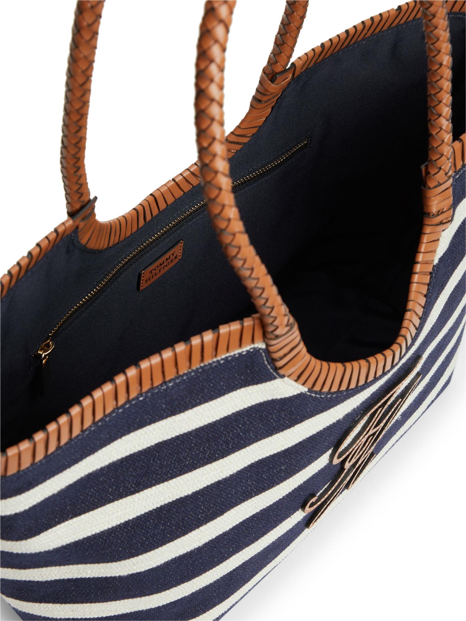Tommy Hilfiger Th Elev Summer Tote Stripe Veske Stripe Blue/Cognac - chrismoa.no