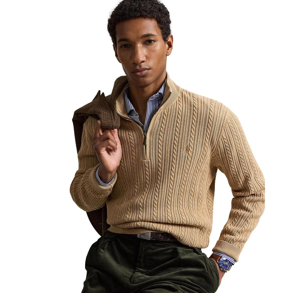 Polo Ralph Lauren Cable knit cotton mocknec sweater Genser Camel