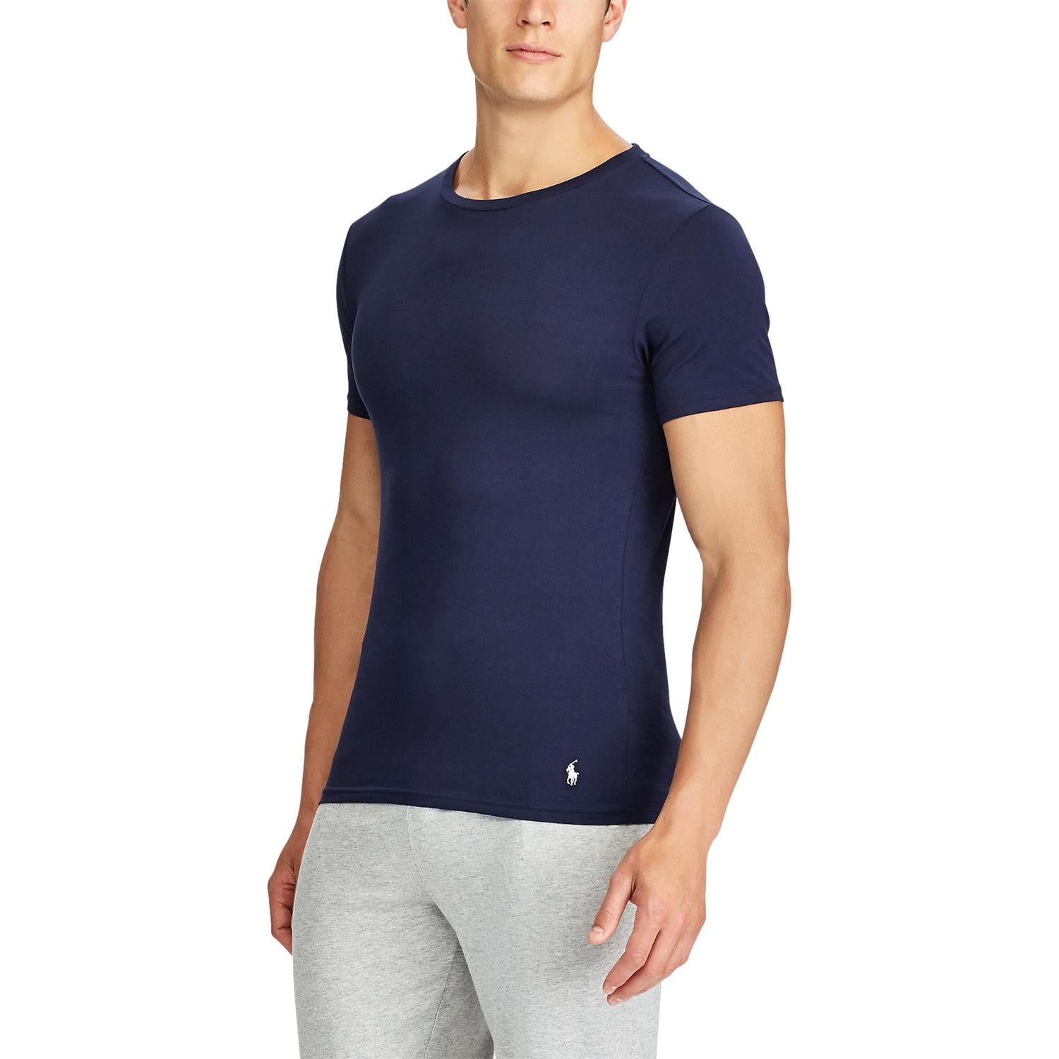 Marine blå Polo Ralph Lauren klassisk 2-pack crew underskjorte T-skjorte vist fra front