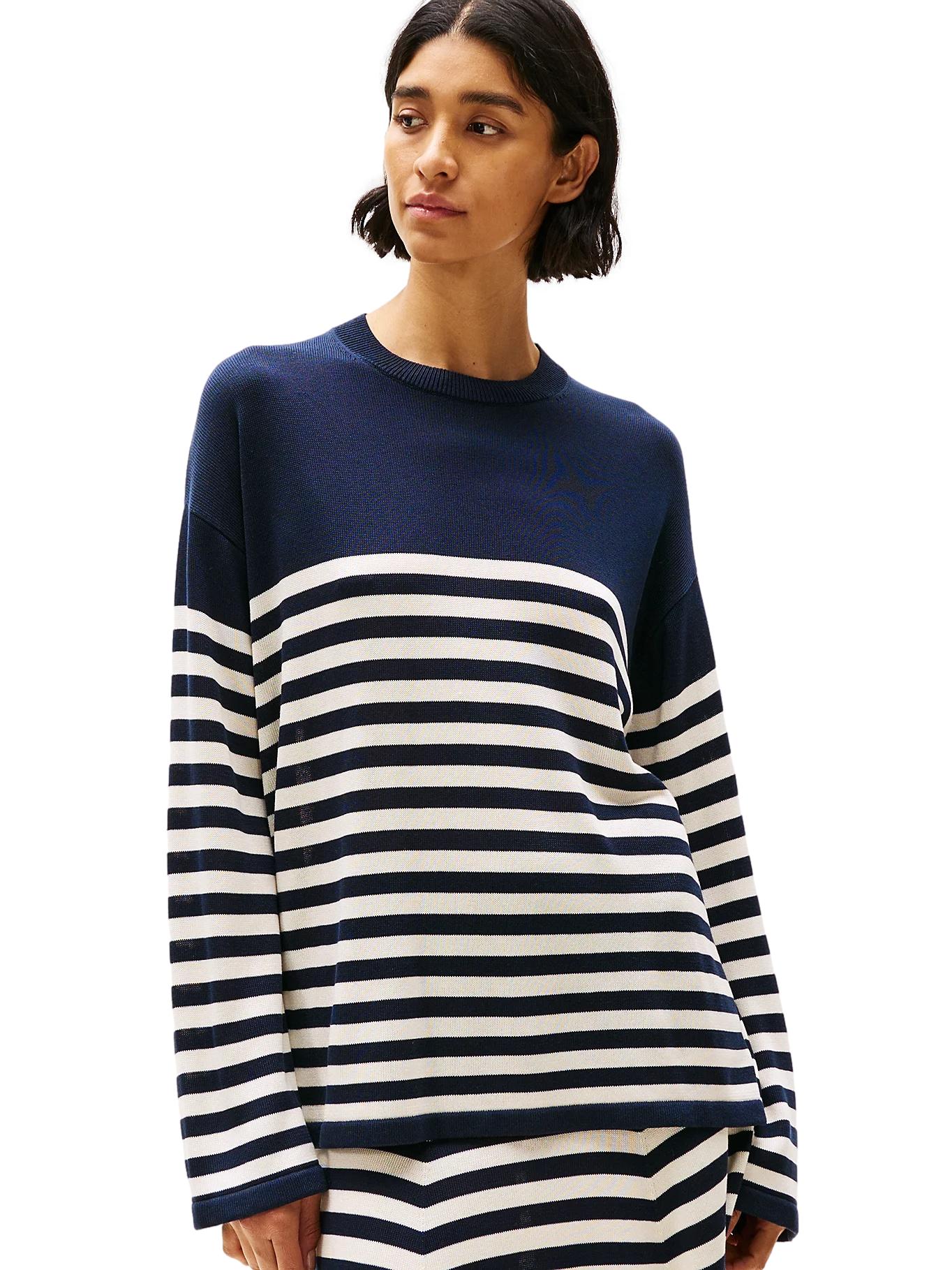 Tommy Hilfiger LYOCELL SILK RLX C-NK LS SWT Genser Striper - chrismoa.no