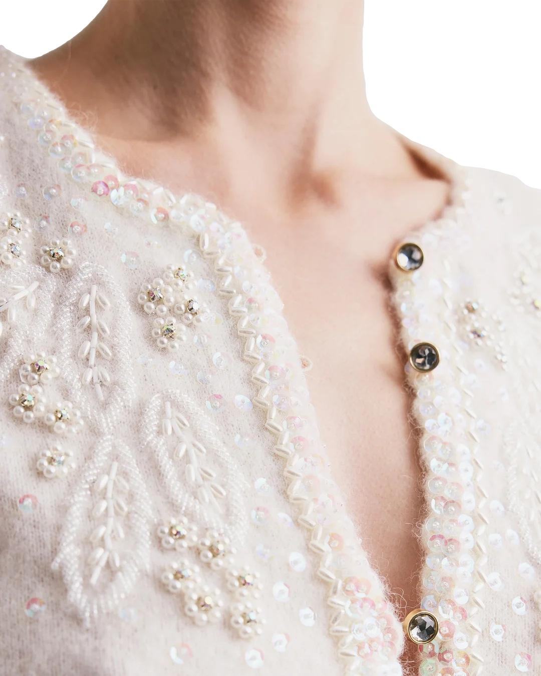 By TiMo Delicate Knit Decorated Cardigan Genser Off-White