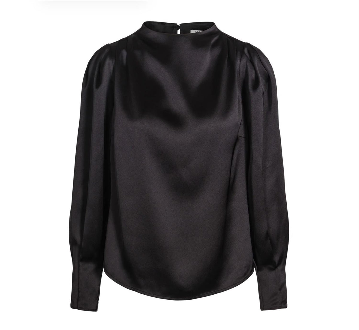 Sort Haust bluse med krage, langermet og elegant design, vist på modell. Klesplagg for kvinner.
