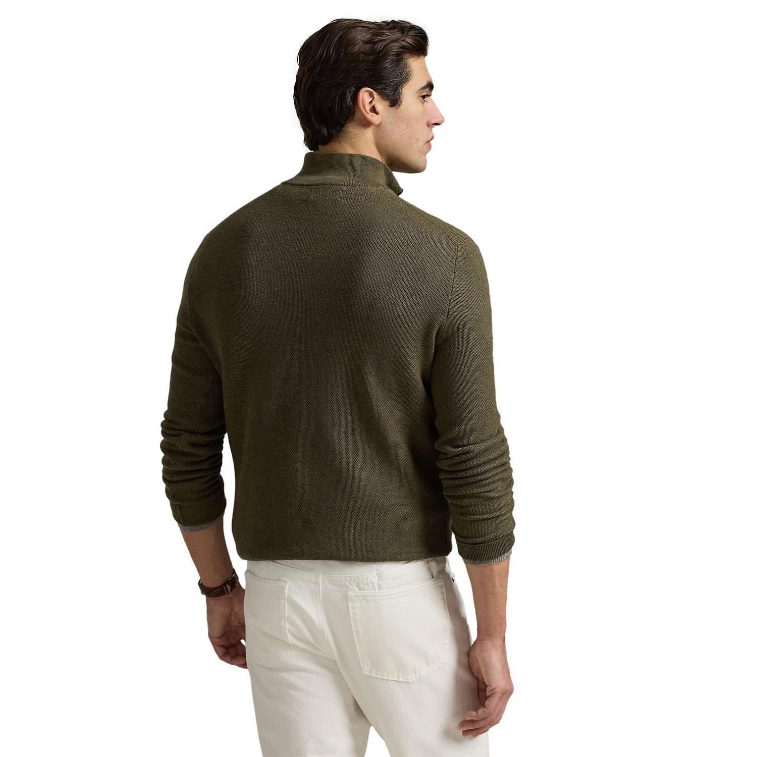 Polo Ralph Lauren Mesh-Knit Cotton Quarter-Zip Sweater Genser Oliven - chrismoa.no