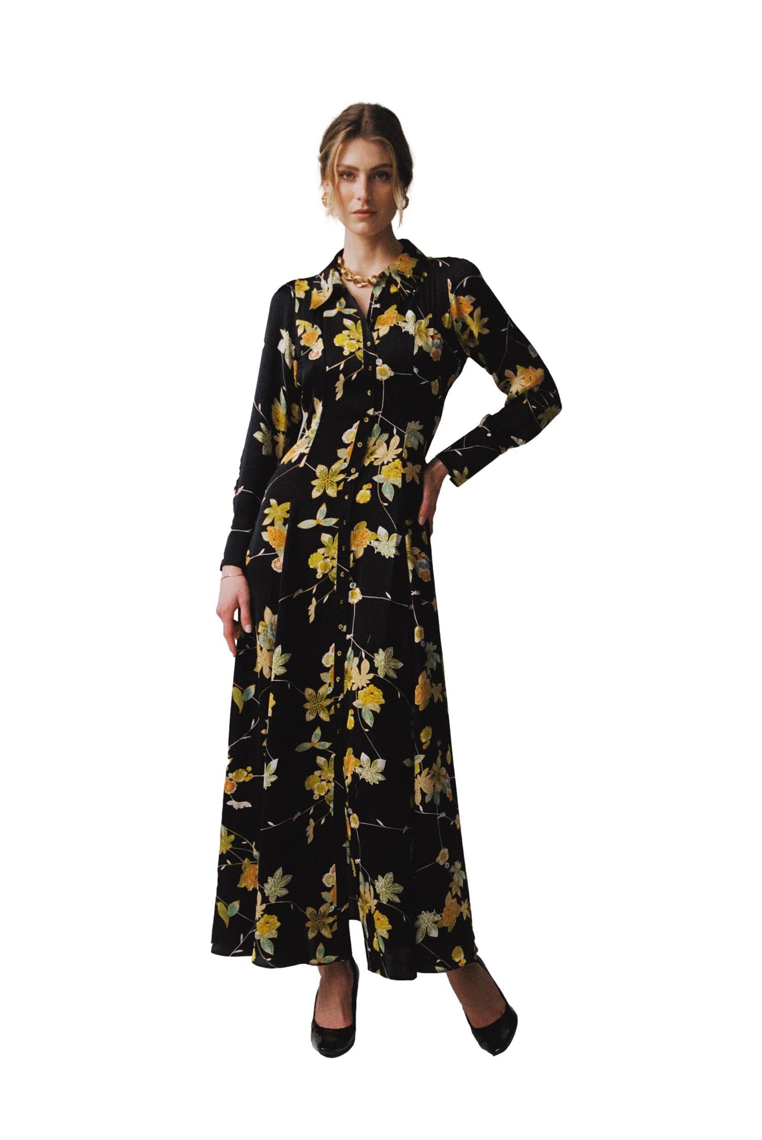 By TiMo Satin Button-Down Dress Kjole Blomster - chrismoa.no