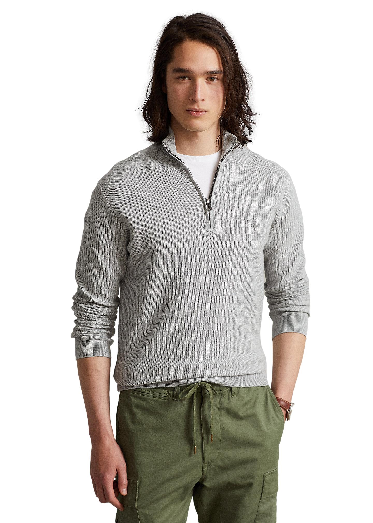 Polo Ralph Lauren Mesh-Knit Cotton Quarter-Zip Sweater Genser Lysegrå - chrismoa.no