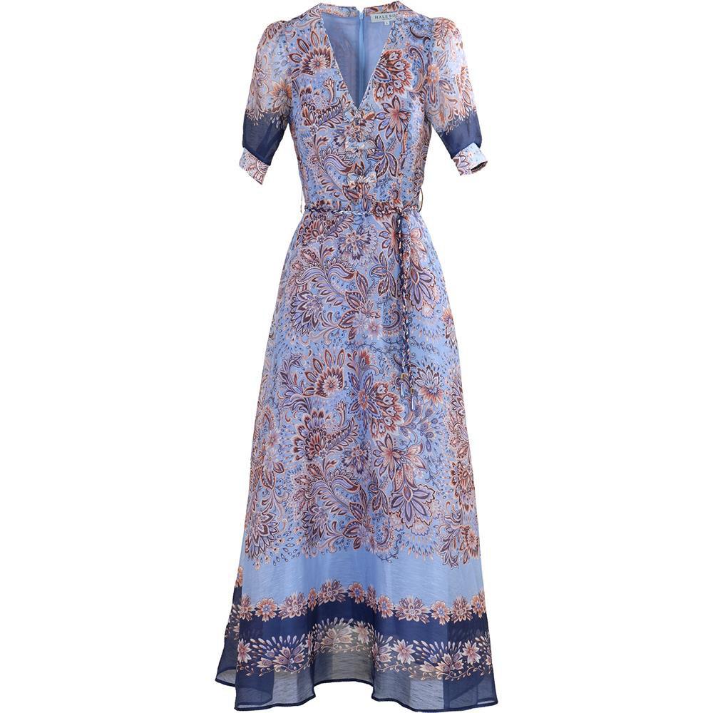 Hale Bob Aubrie Silk/Linen Long Dress Kjole Blå - chrismoa.no