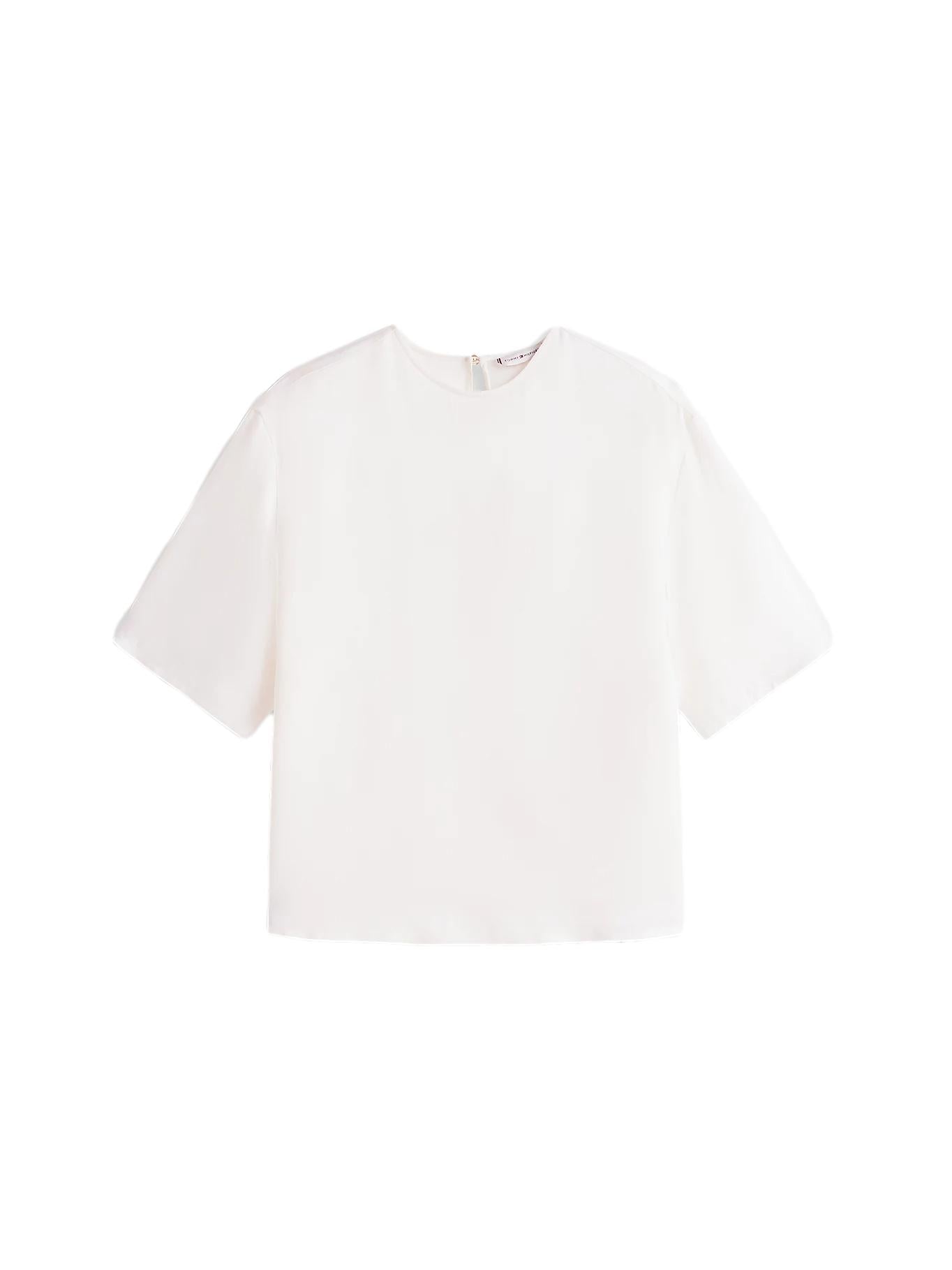 Tommy Hilfiger Sateen C-Neck Relaxed T-Shirt T-Shirt Off-White - chrismoa.no